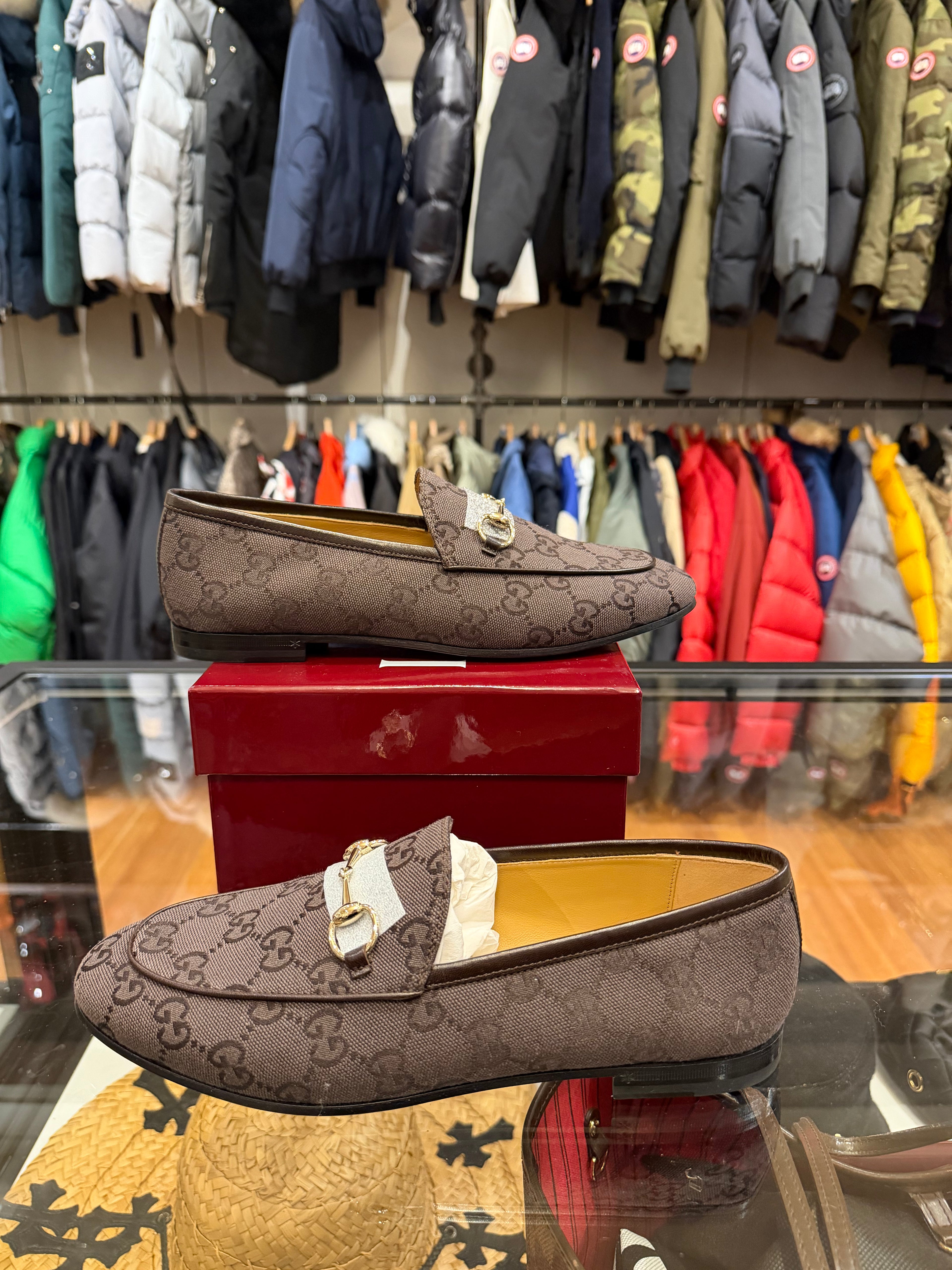 Gucci Jordaan loafer in dark brown GG canvas