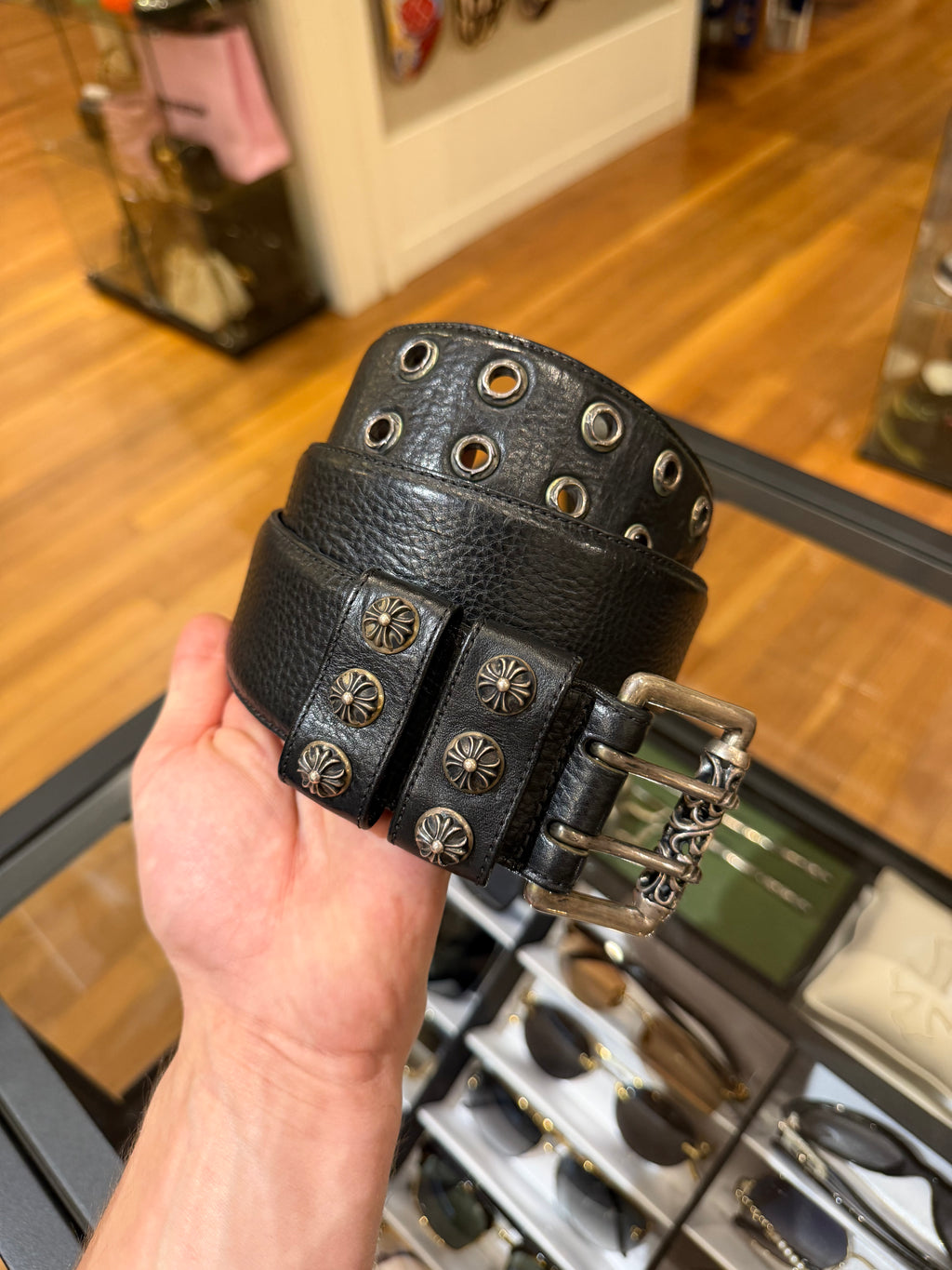 Chrome Hearts Double Prong Roller Belt with Rivets