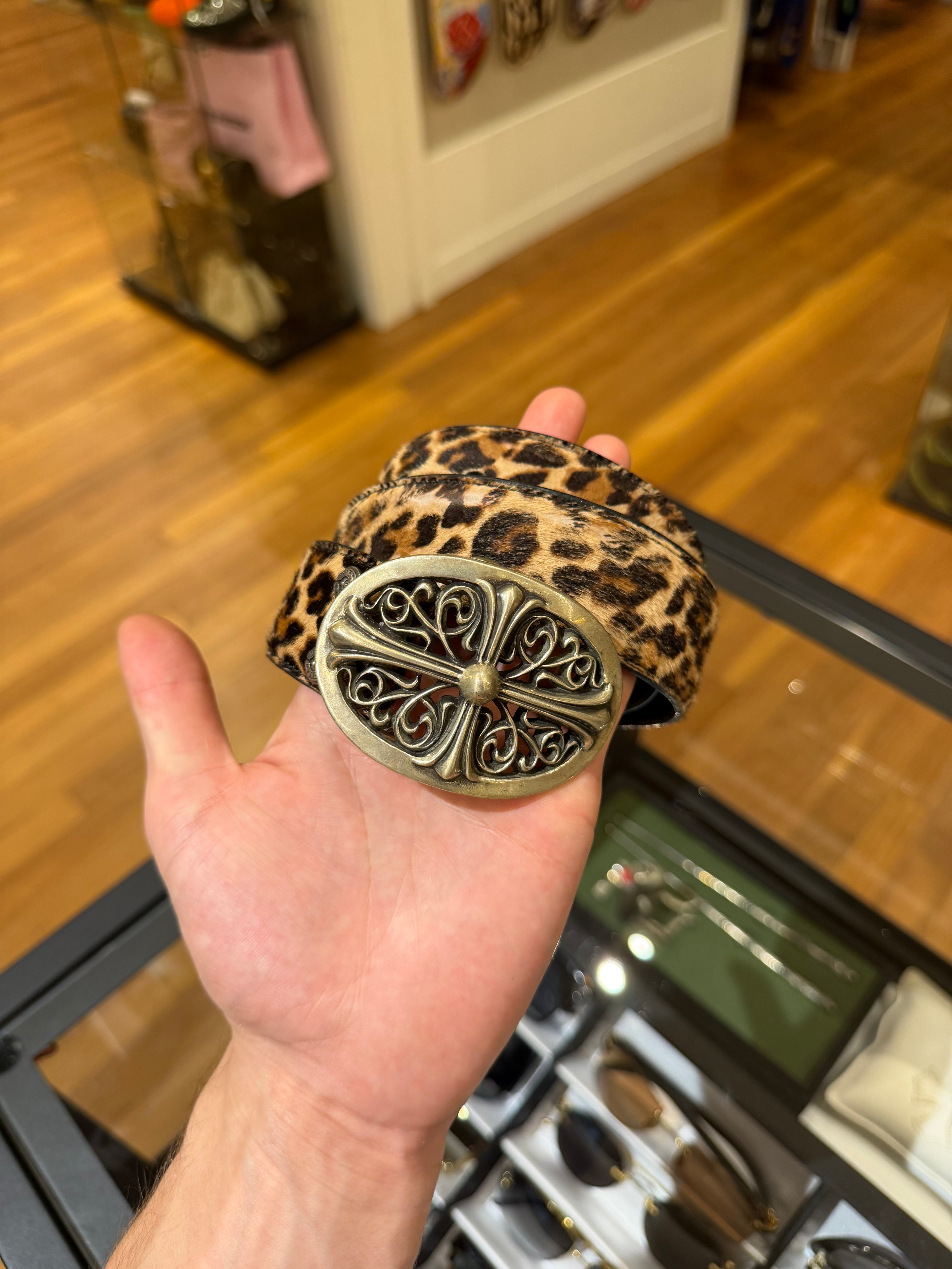 Chrome Hearts Oval Belt With Leopard Hide Belt Strap
