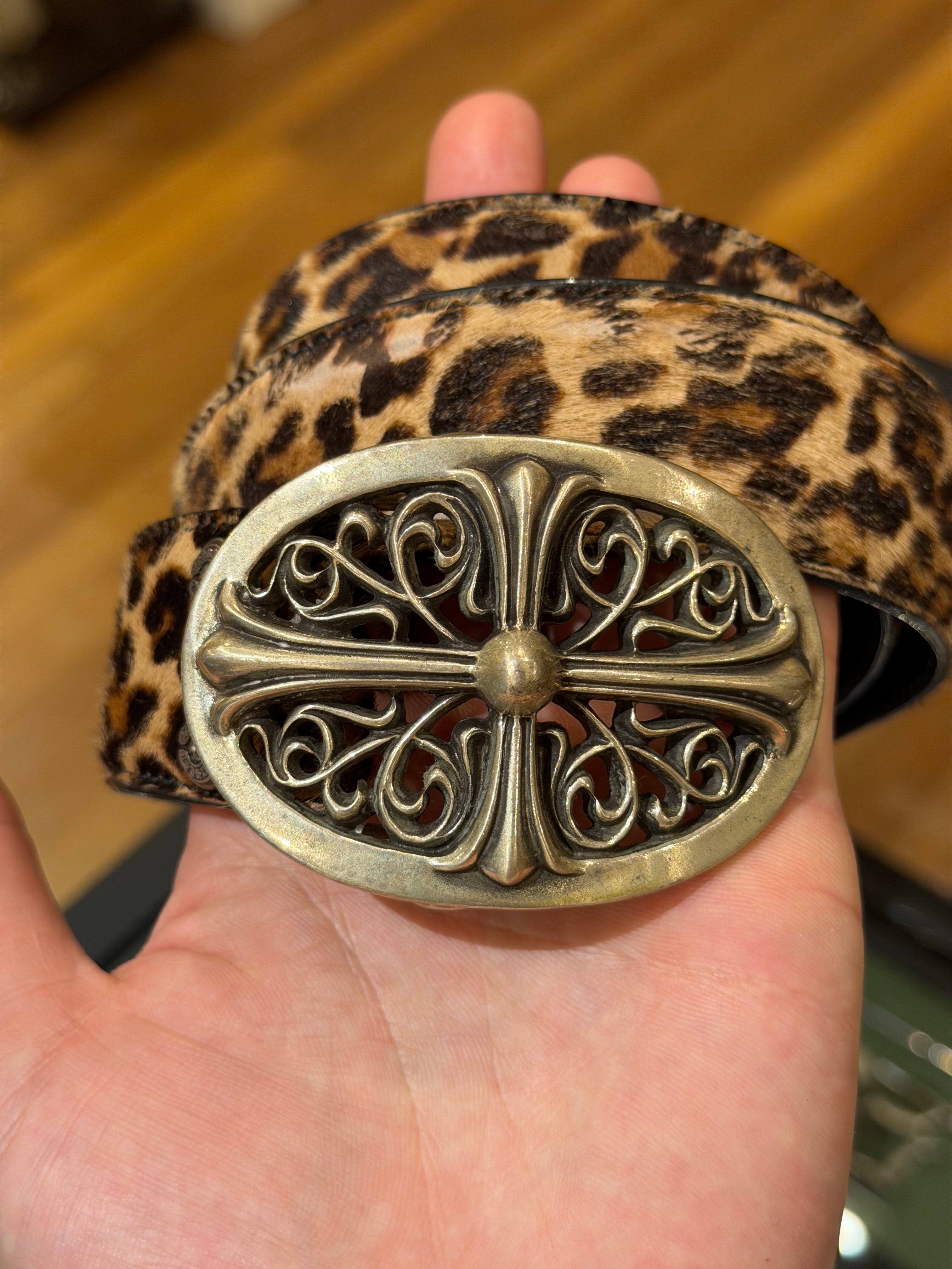Chrome Hearts Oval Belt With Leopard Hide Belt Strap