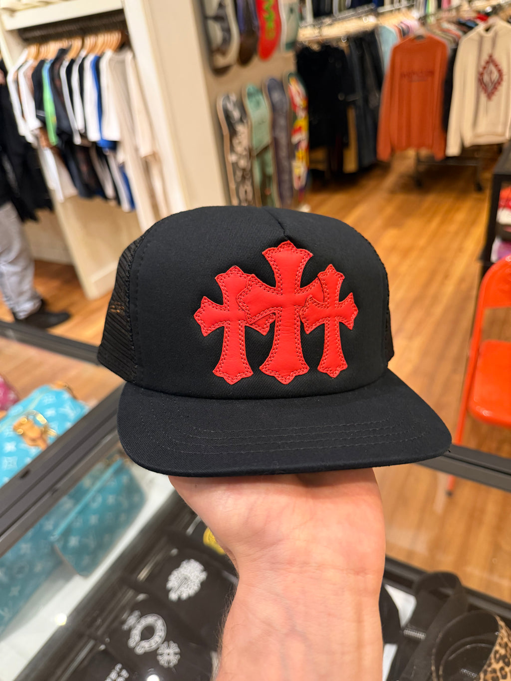 Chrome Hearts Red Cemetery Cross Patch Hat