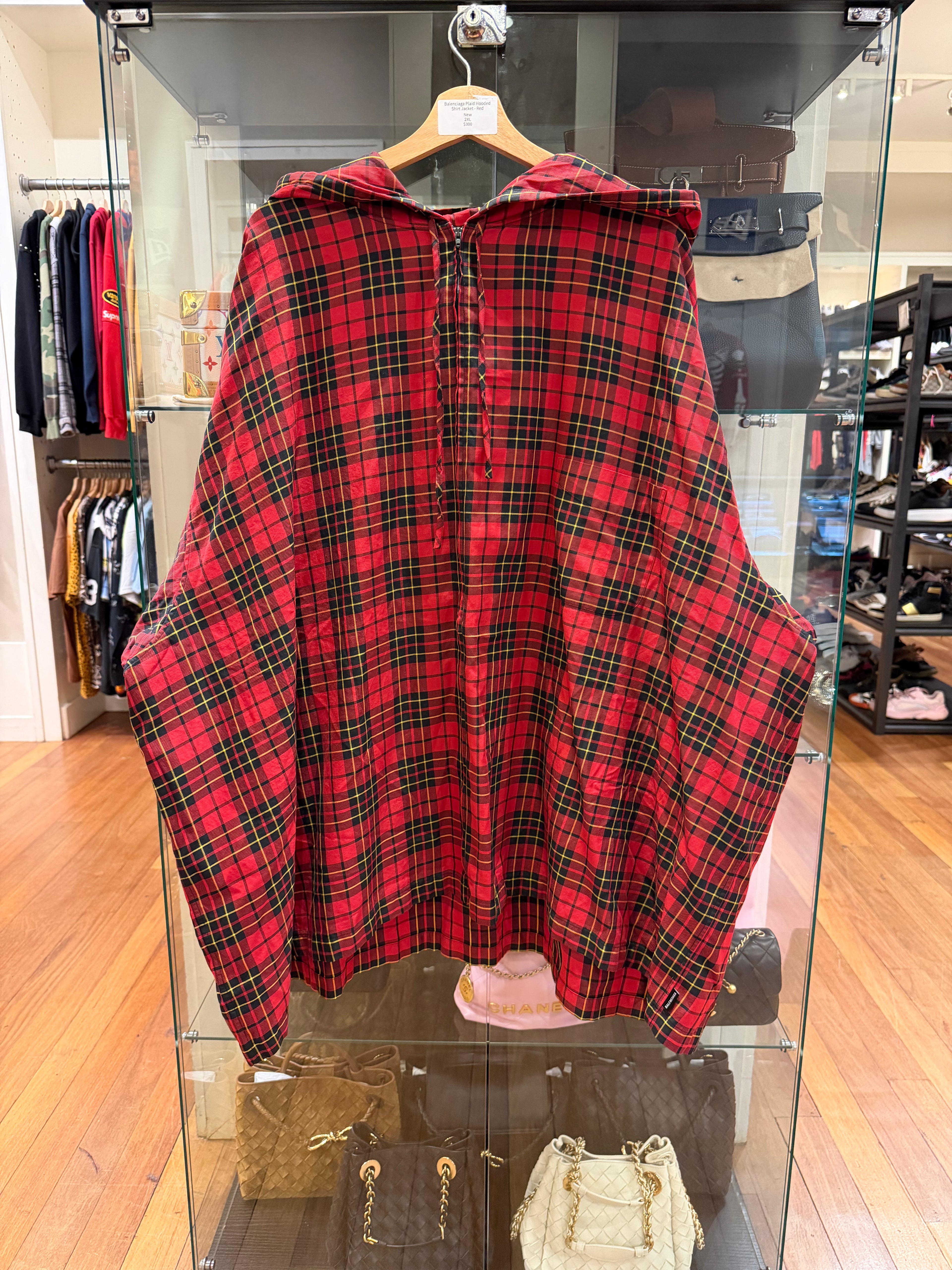 Balenciaga Plaid Hooded
Shirt Jacket - Red