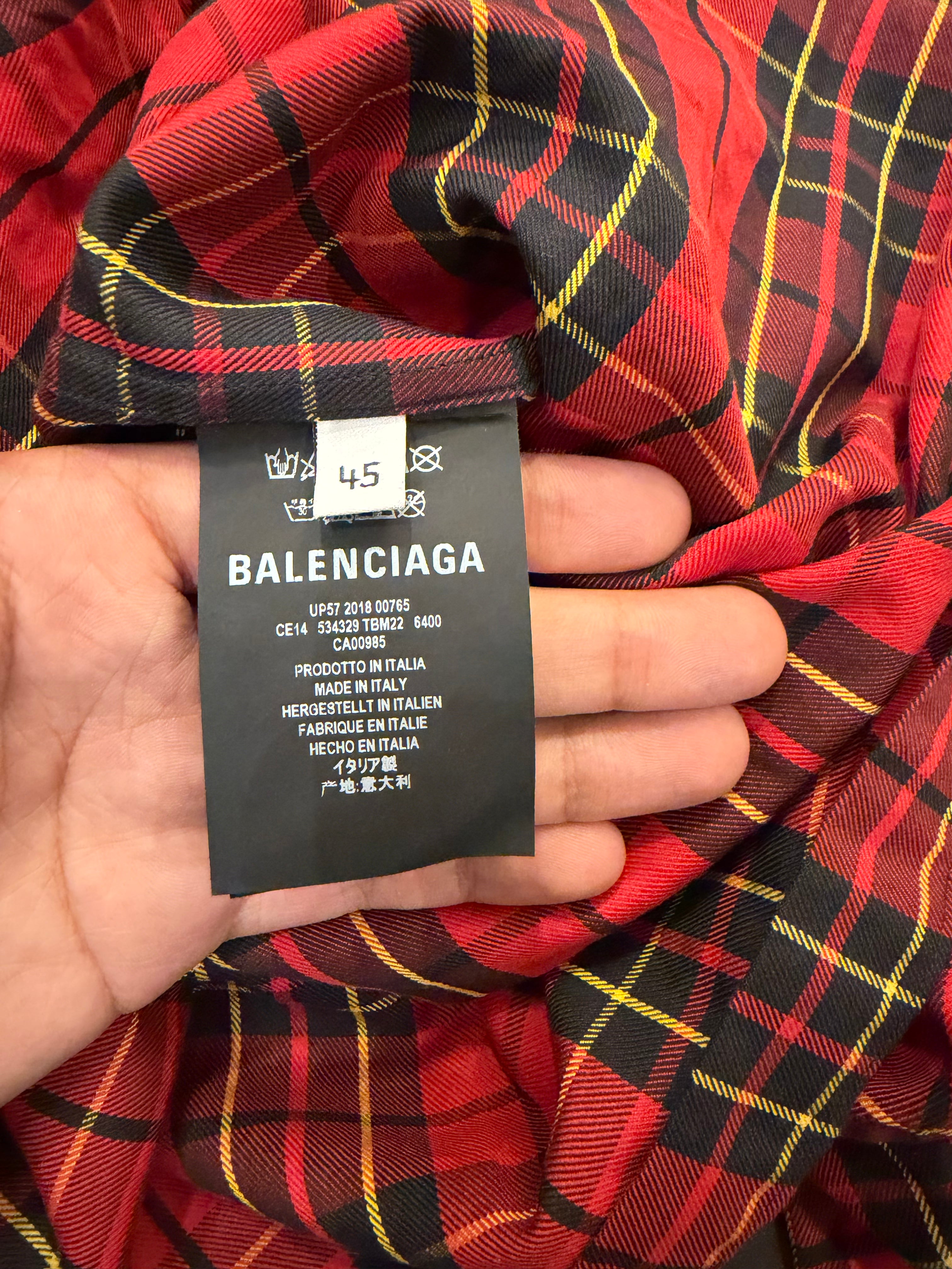 Balenciaga Plaid Hooded
Shirt Jacket - Red