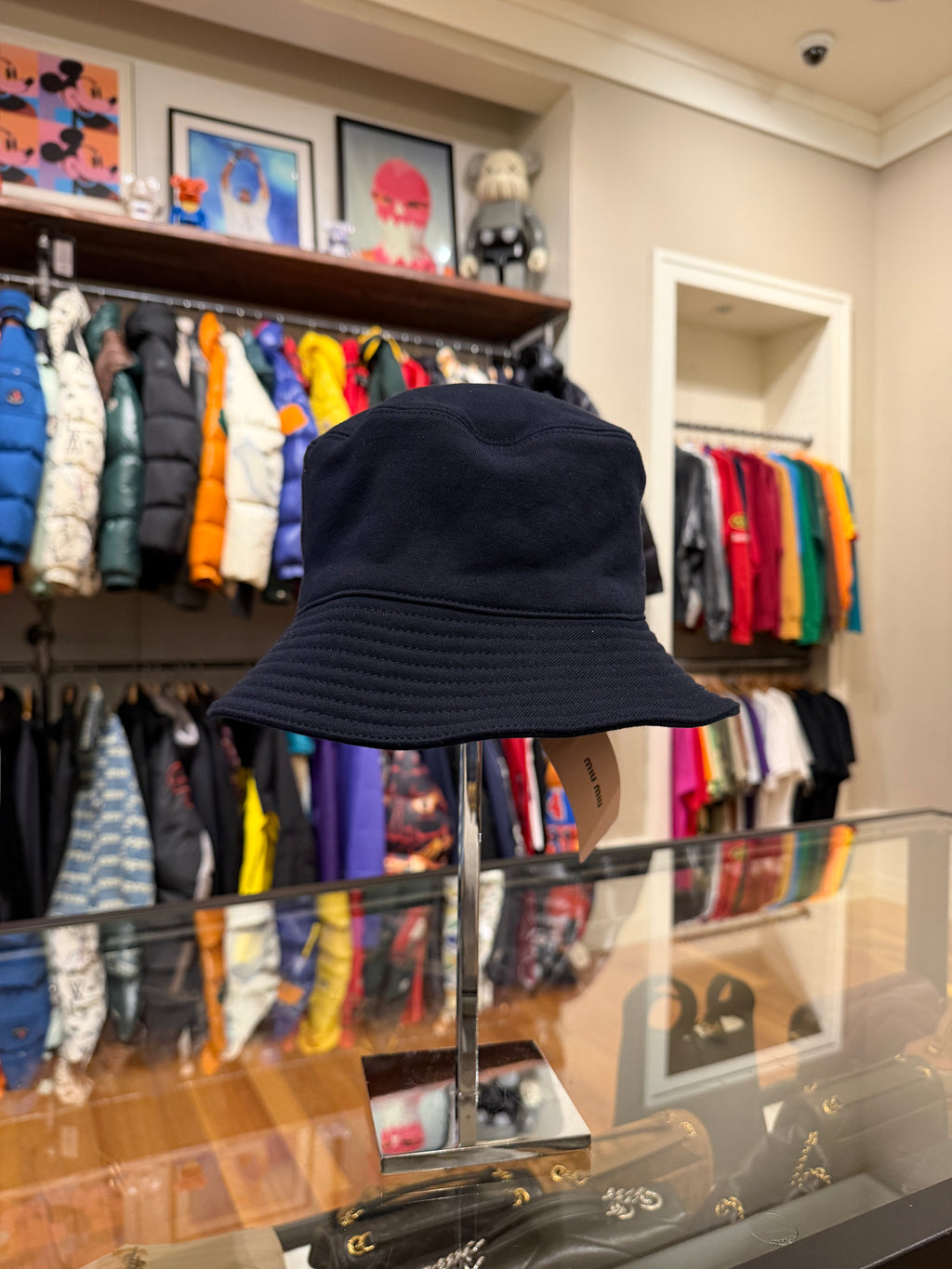 Miu Miu Distressed Solid Bucket Hat - Navy