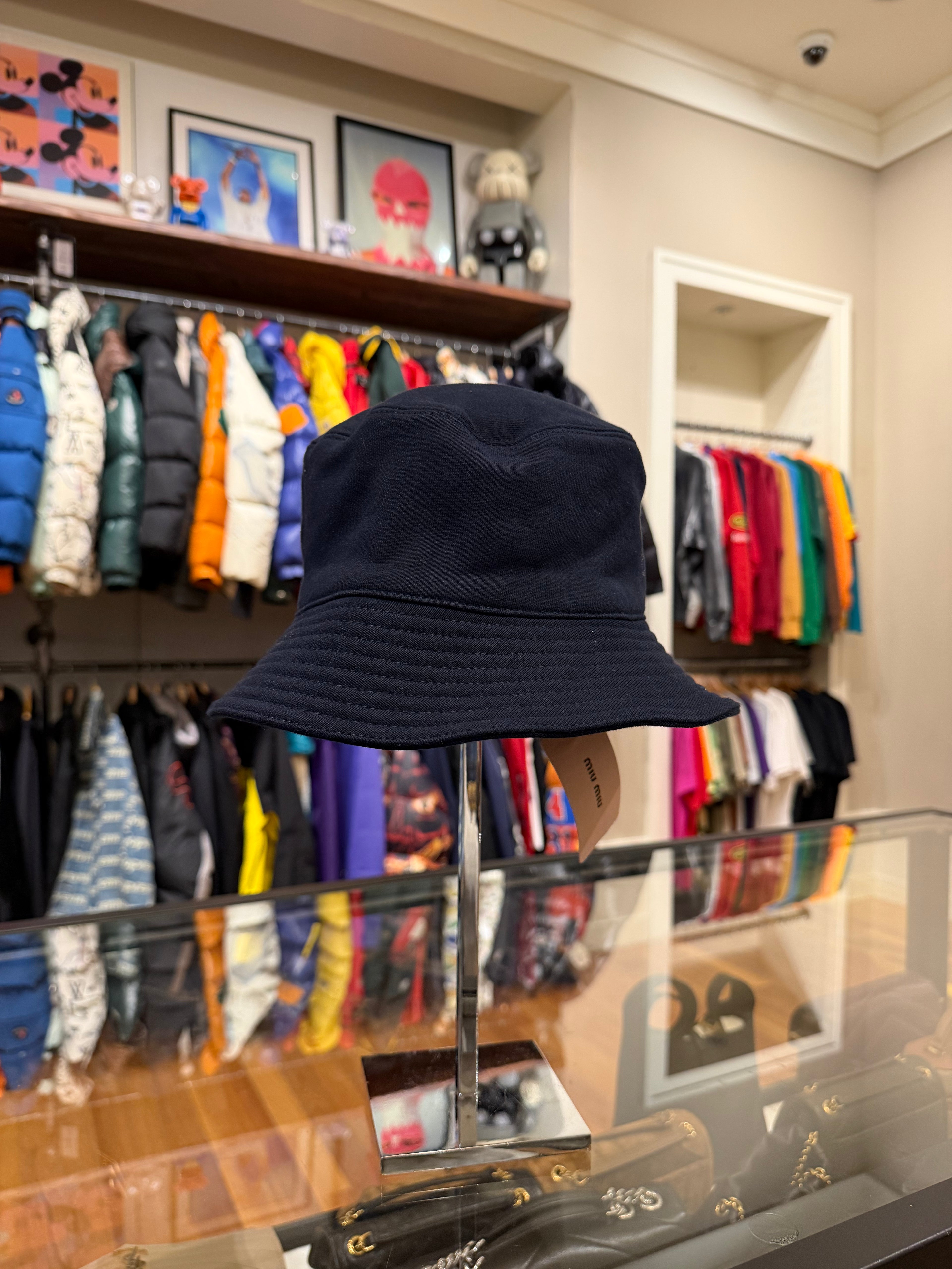 Miu Miu Distressed Solid Bucket Hat - Navy
