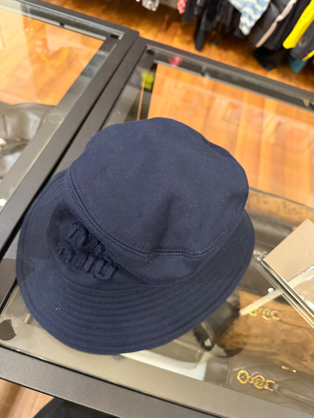 Miu Miu Distressed Solid Bucket Hat - Navy