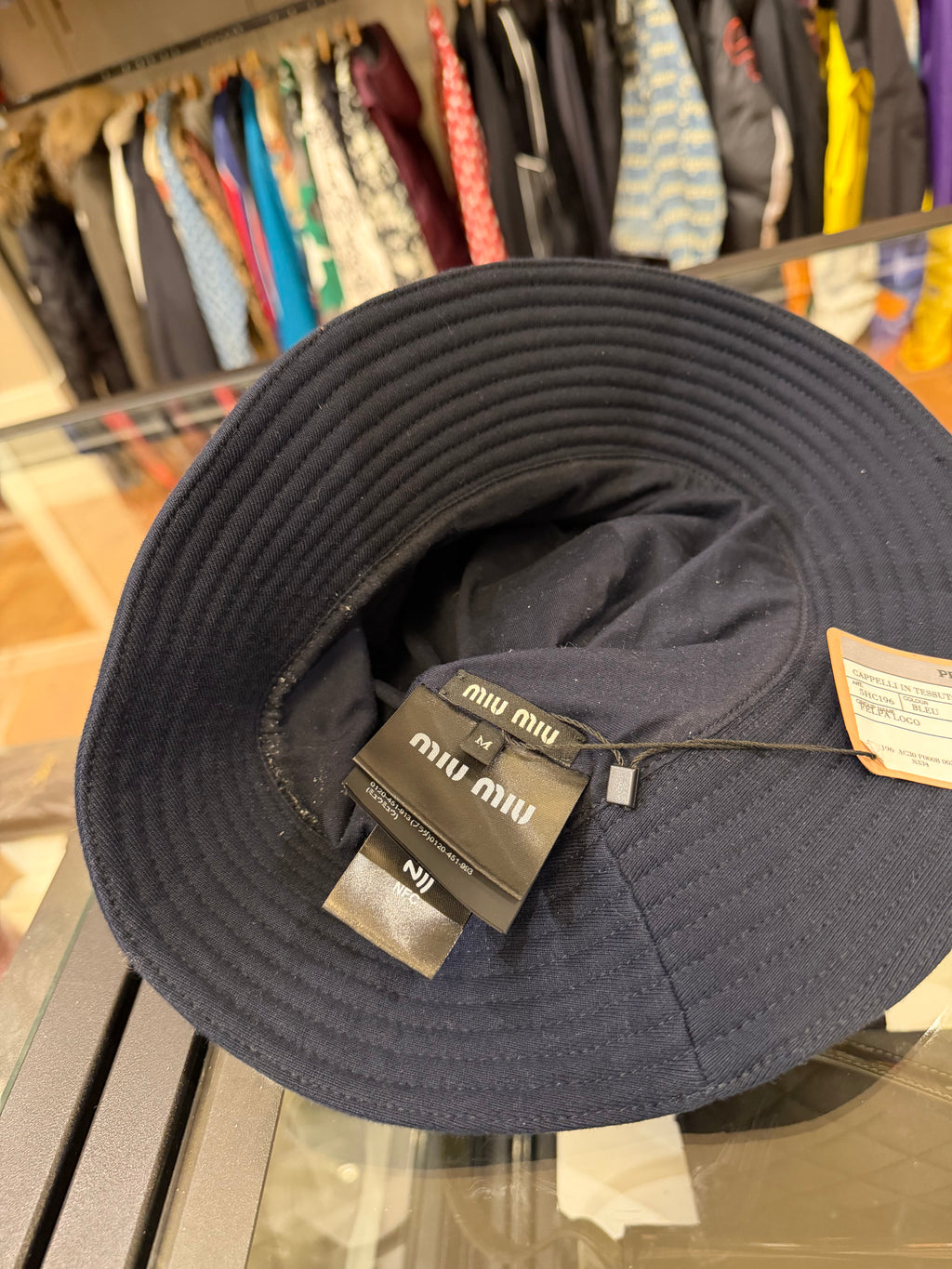 Miu Miu Distressed Solid Bucket Hat - Navy