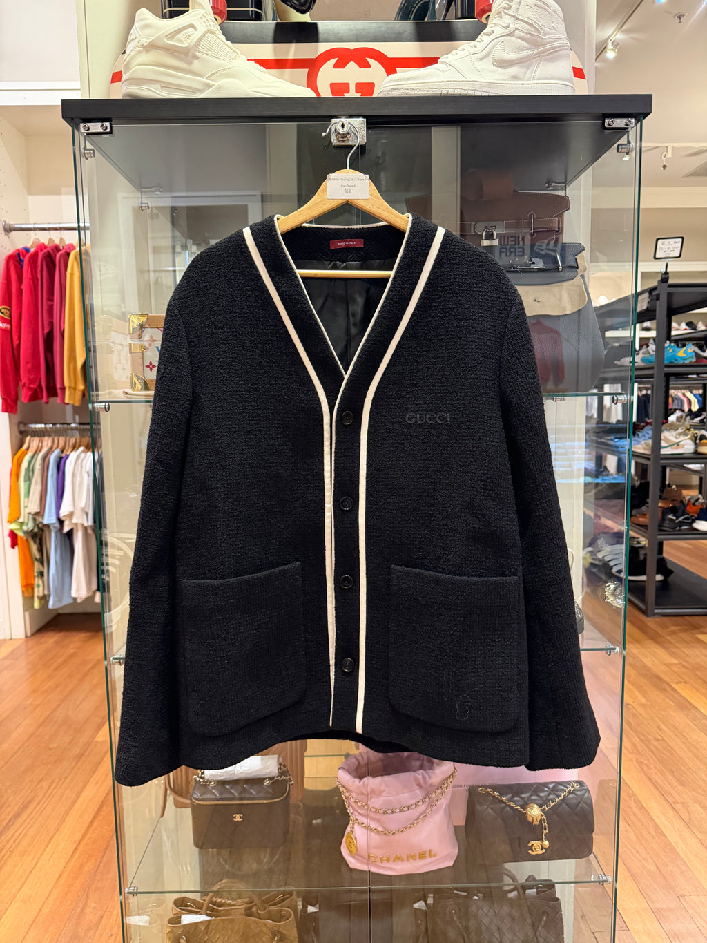 Gucci Men’s Wool Blend Logo Patch V/Neck Cardigan