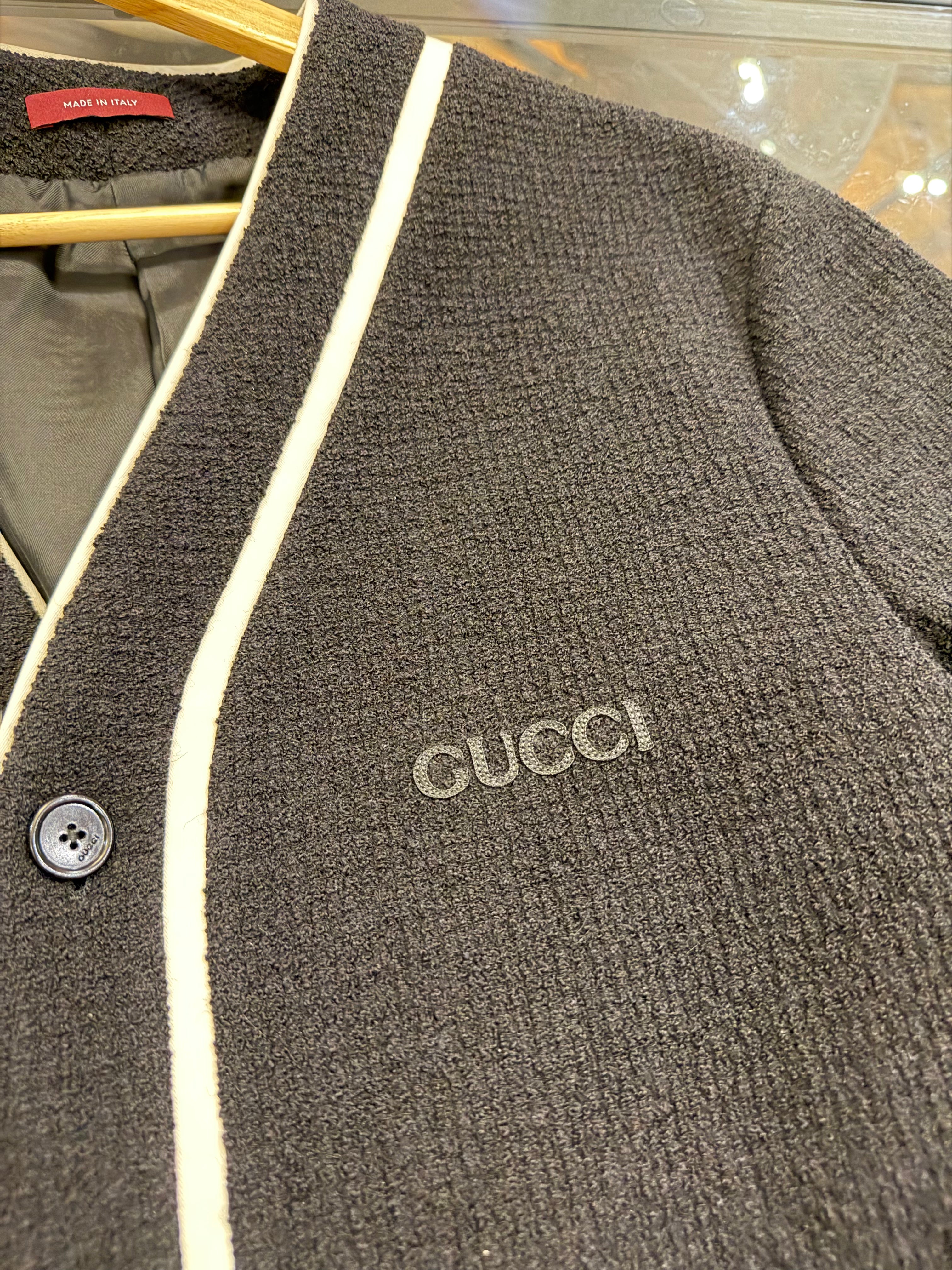 Gucci Men’s Wool Blend Logo Patch V/Neck Cardigan