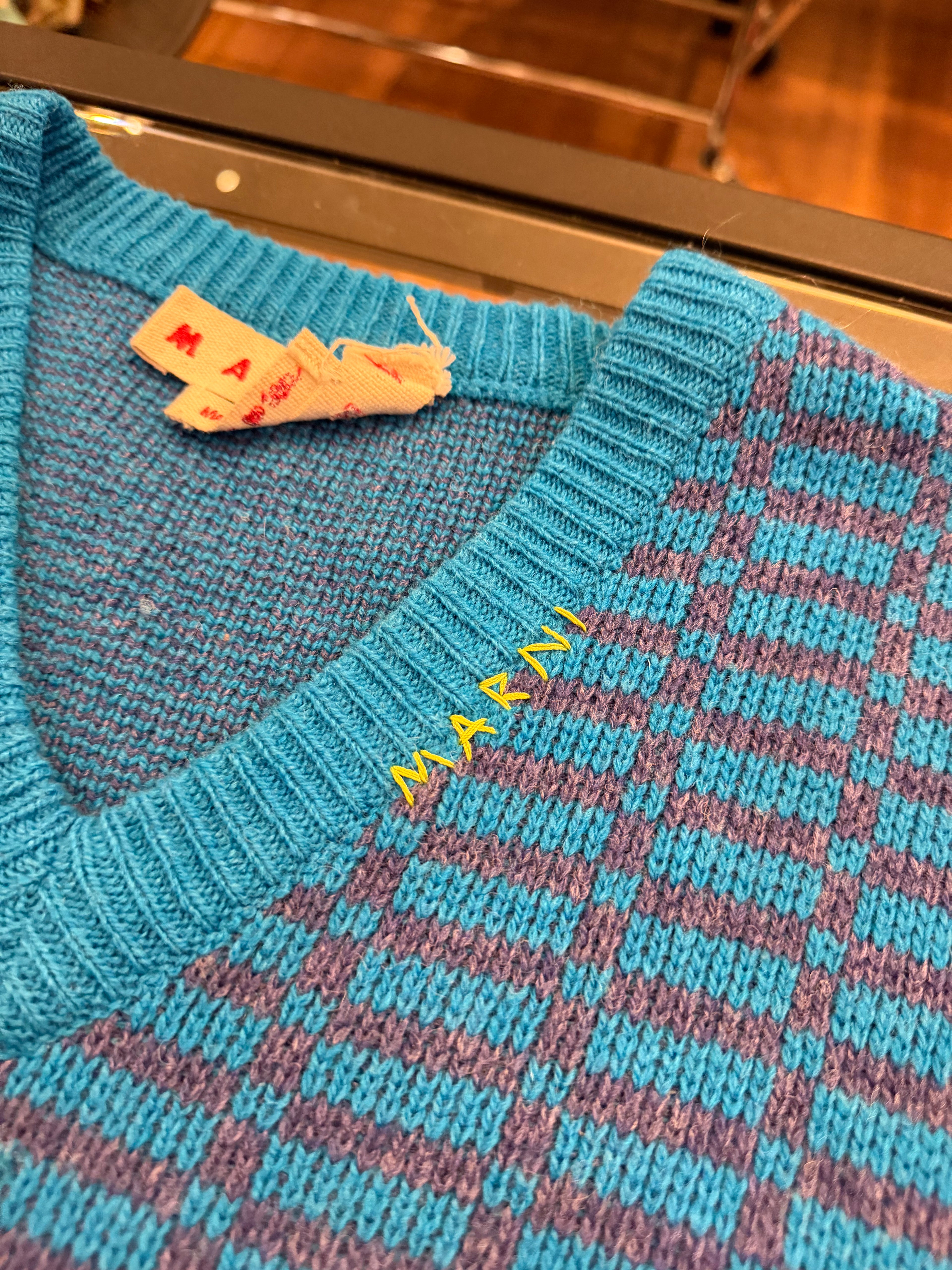 Marni Intarsia Wool Vest - Blue