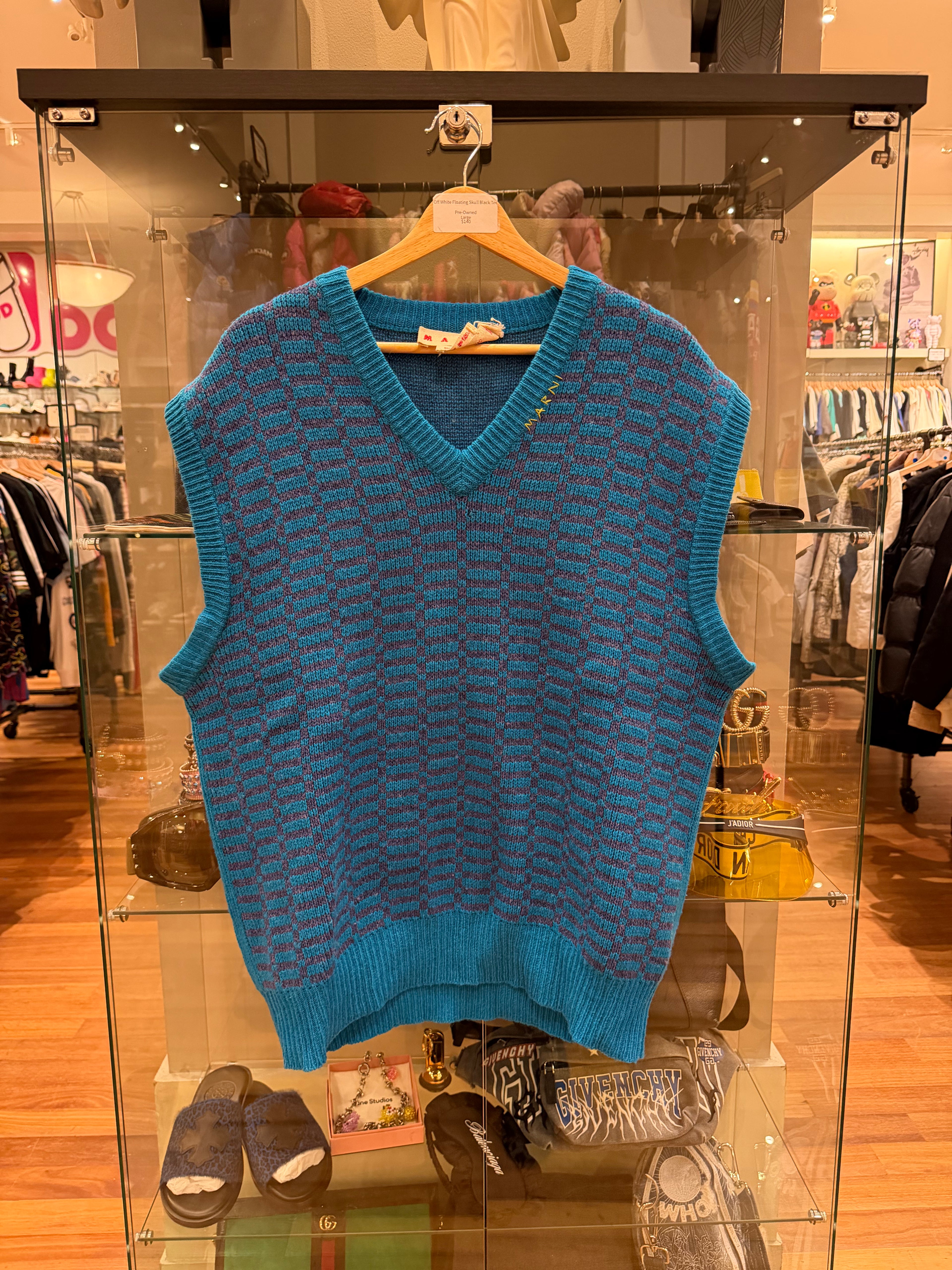 Marni Intarsia Wool Vest - Blue