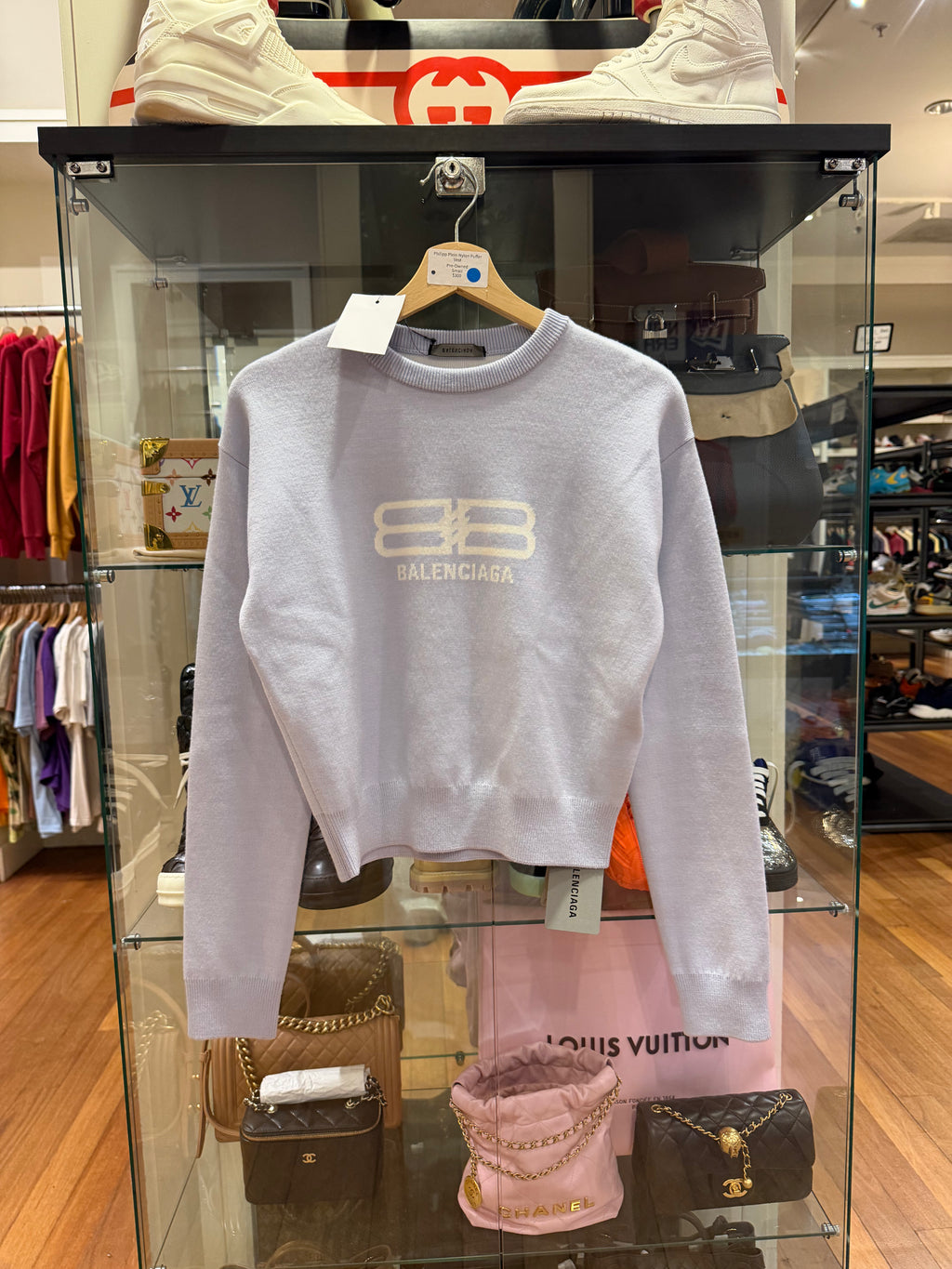 Balenciaga Cropped Intarsia Logo Wool-Blend Sweater - Lilac