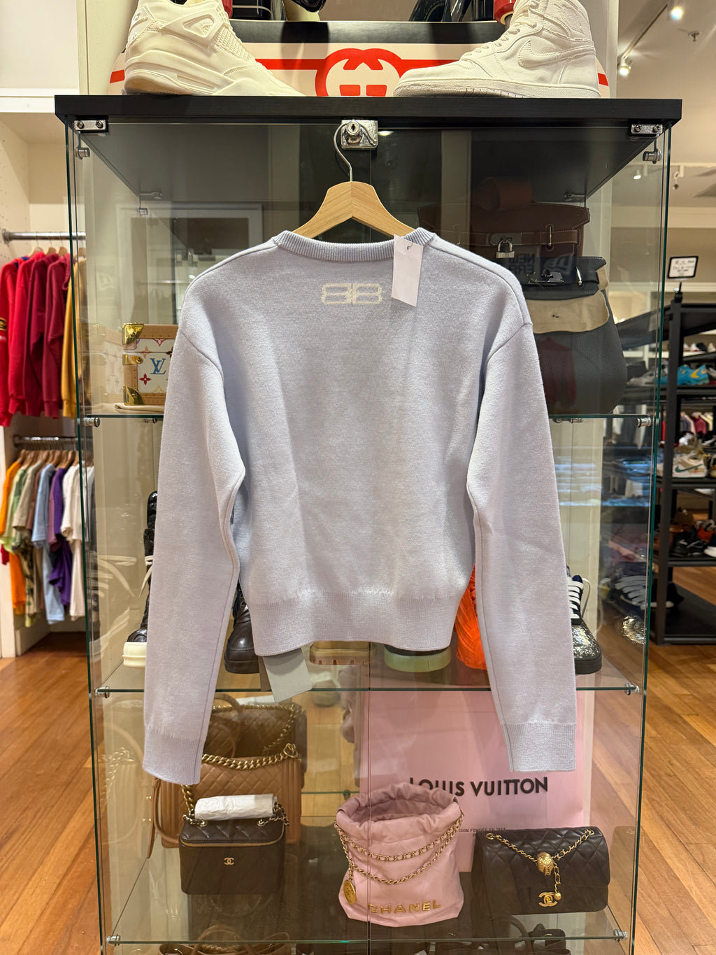 Balenciaga Cropped Intarsia Logo Wool-Blend Sweater - Lilac