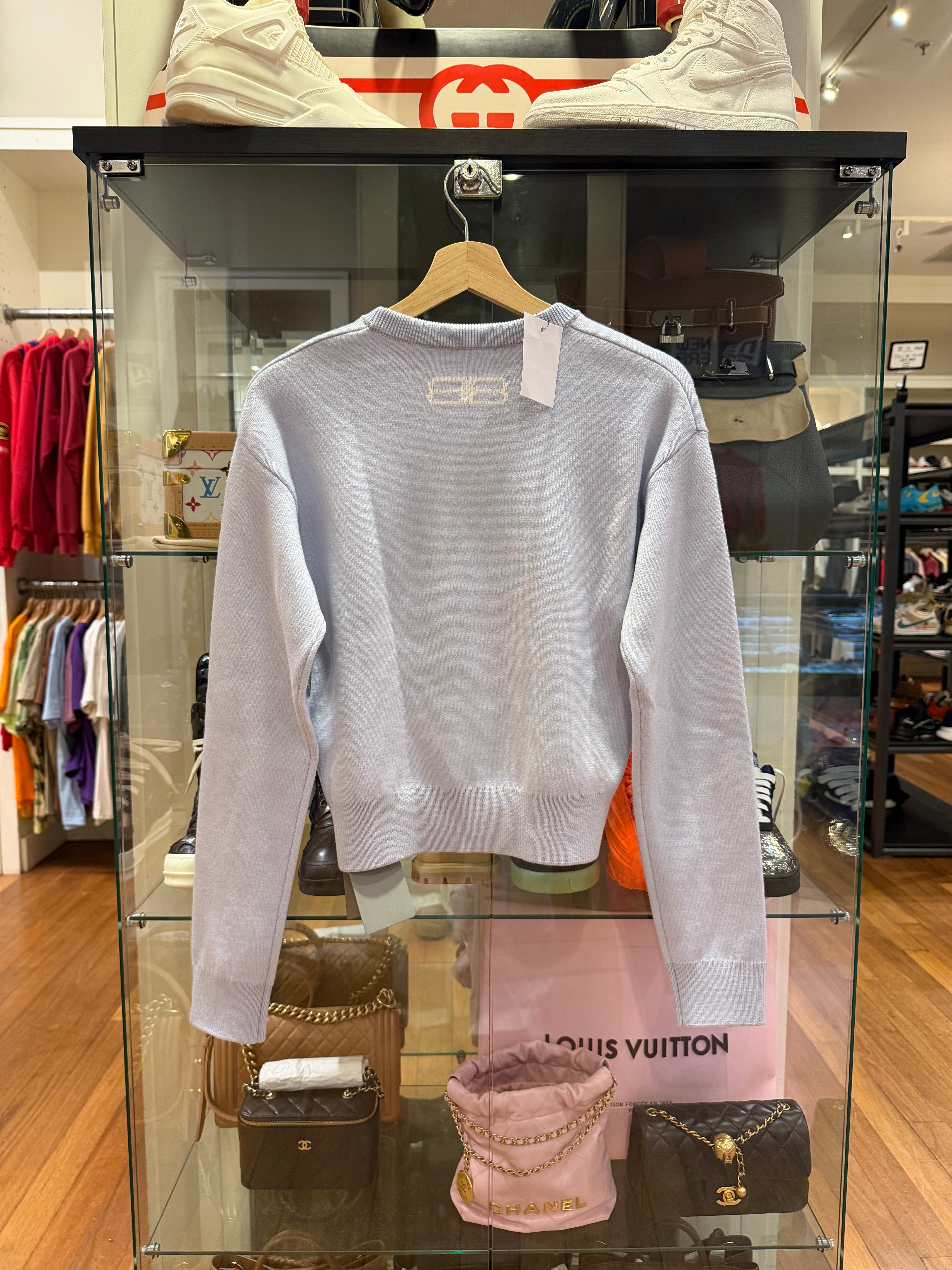 Balenciaga Cropped Intarsia Logo Wool-Blend Sweater - Lilac