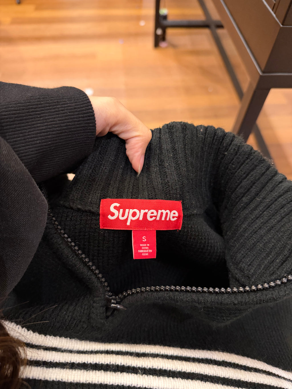 Supreme Script Knit Quarter Zip - Black