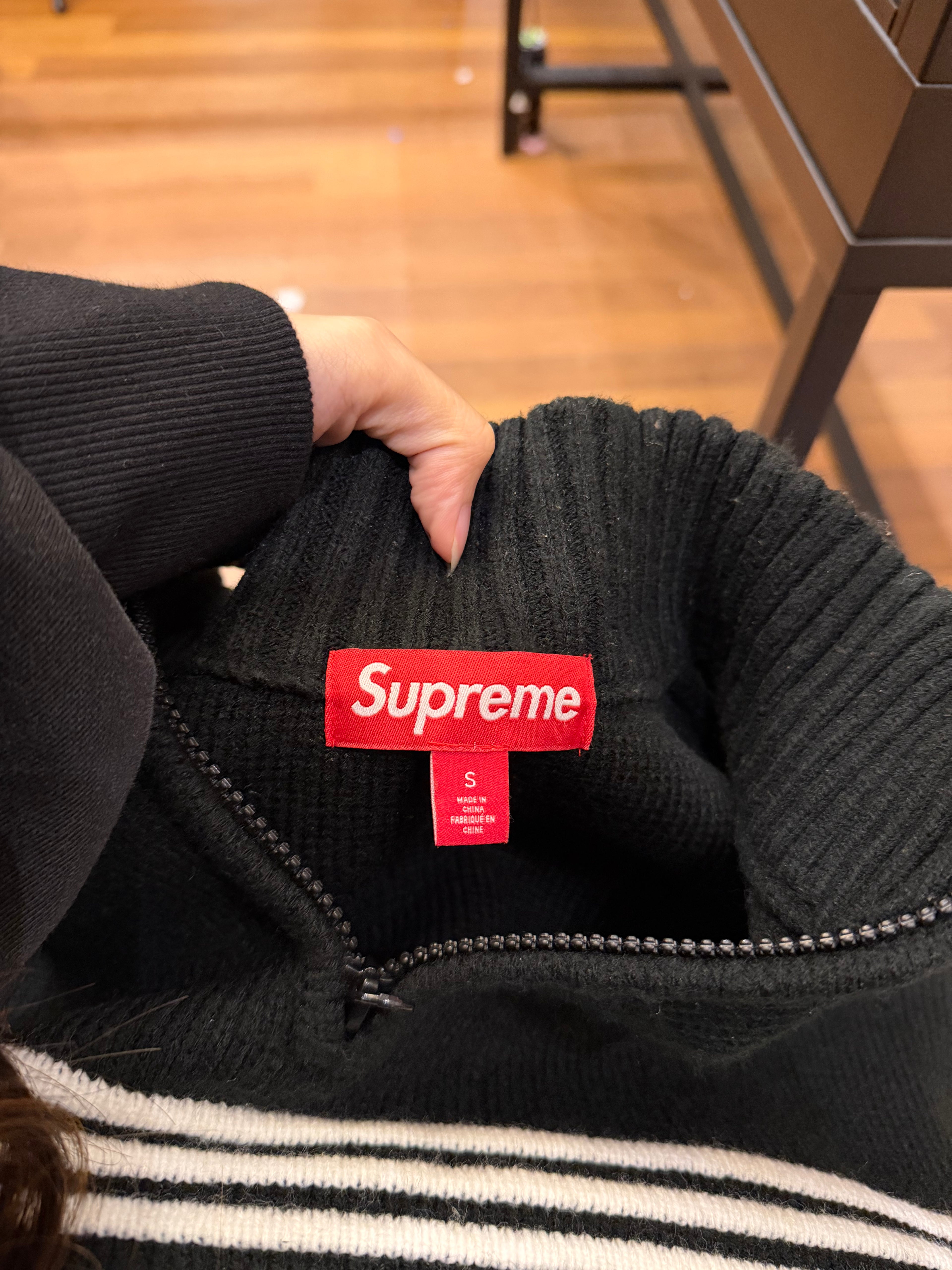 Supreme Script Knit Quarter Zip - Black