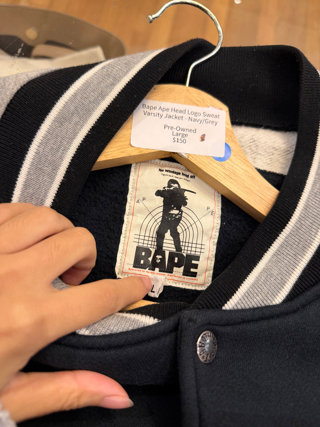 Bape Ape Head Logo Sweat Varsity Jacket - Navy/Grey