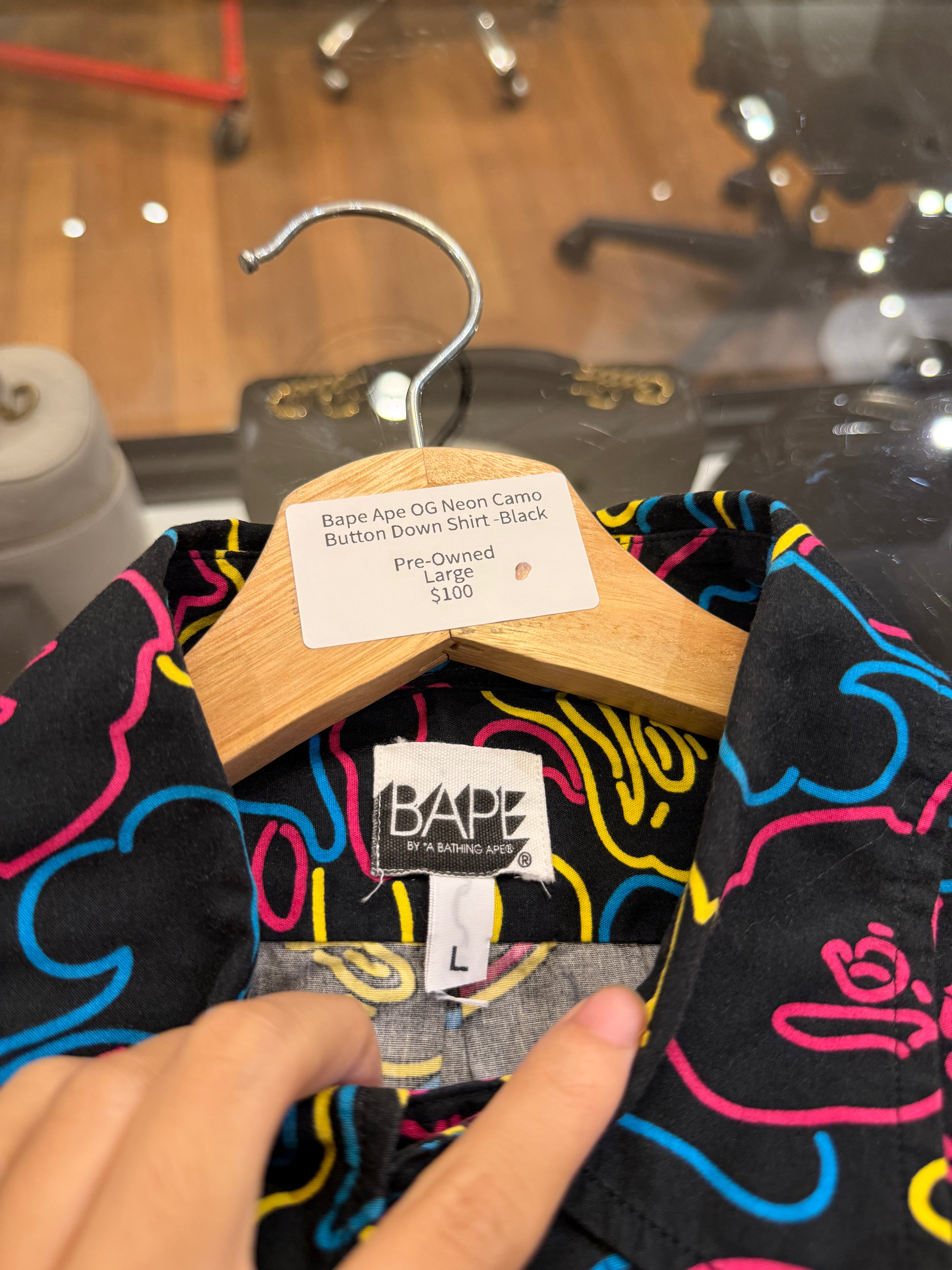 Bape Ape OG Neon Camo Button Down Shirt -Black