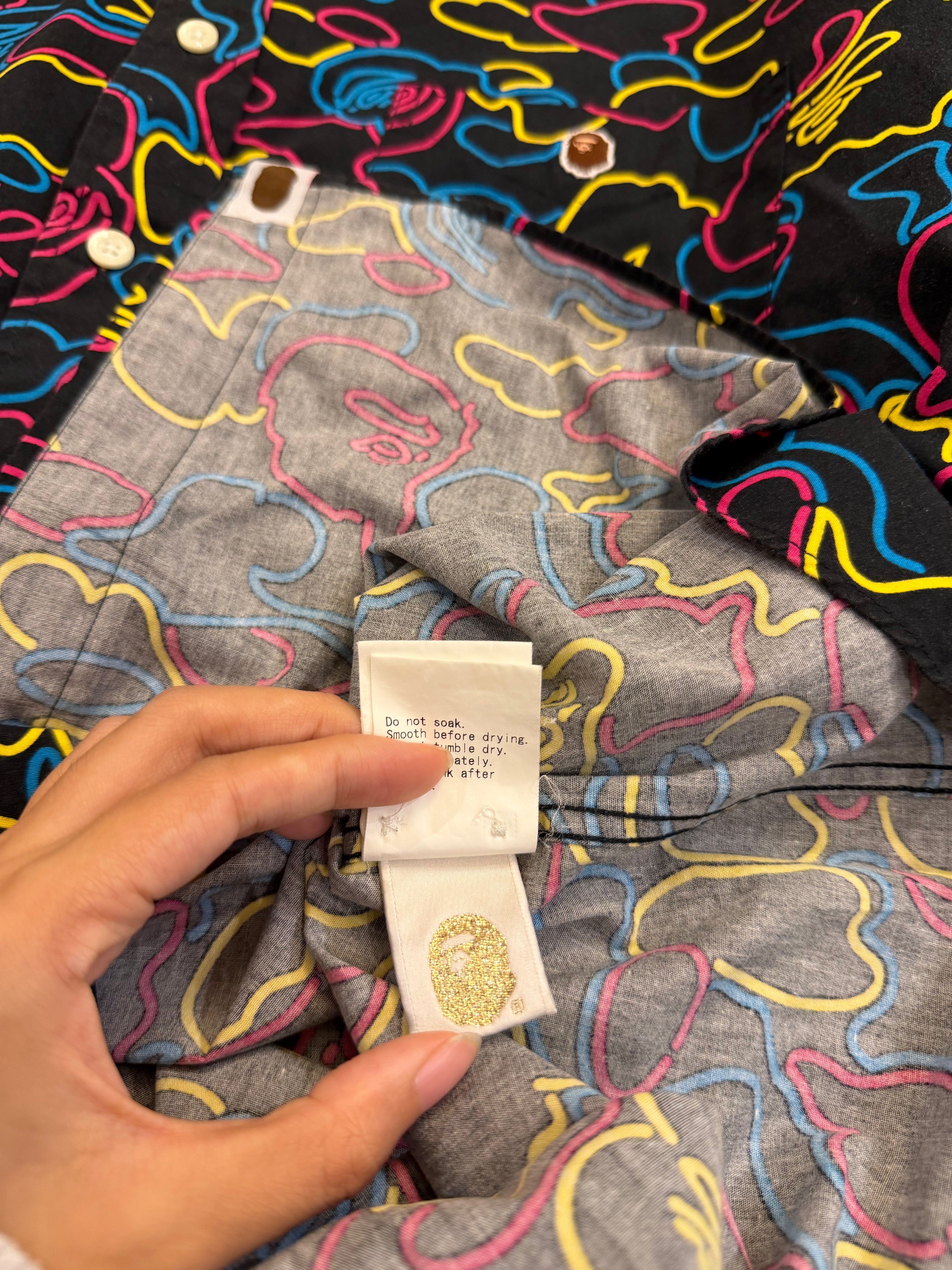 Bape Ape OG Neon Camo Button Down Shirt -Black