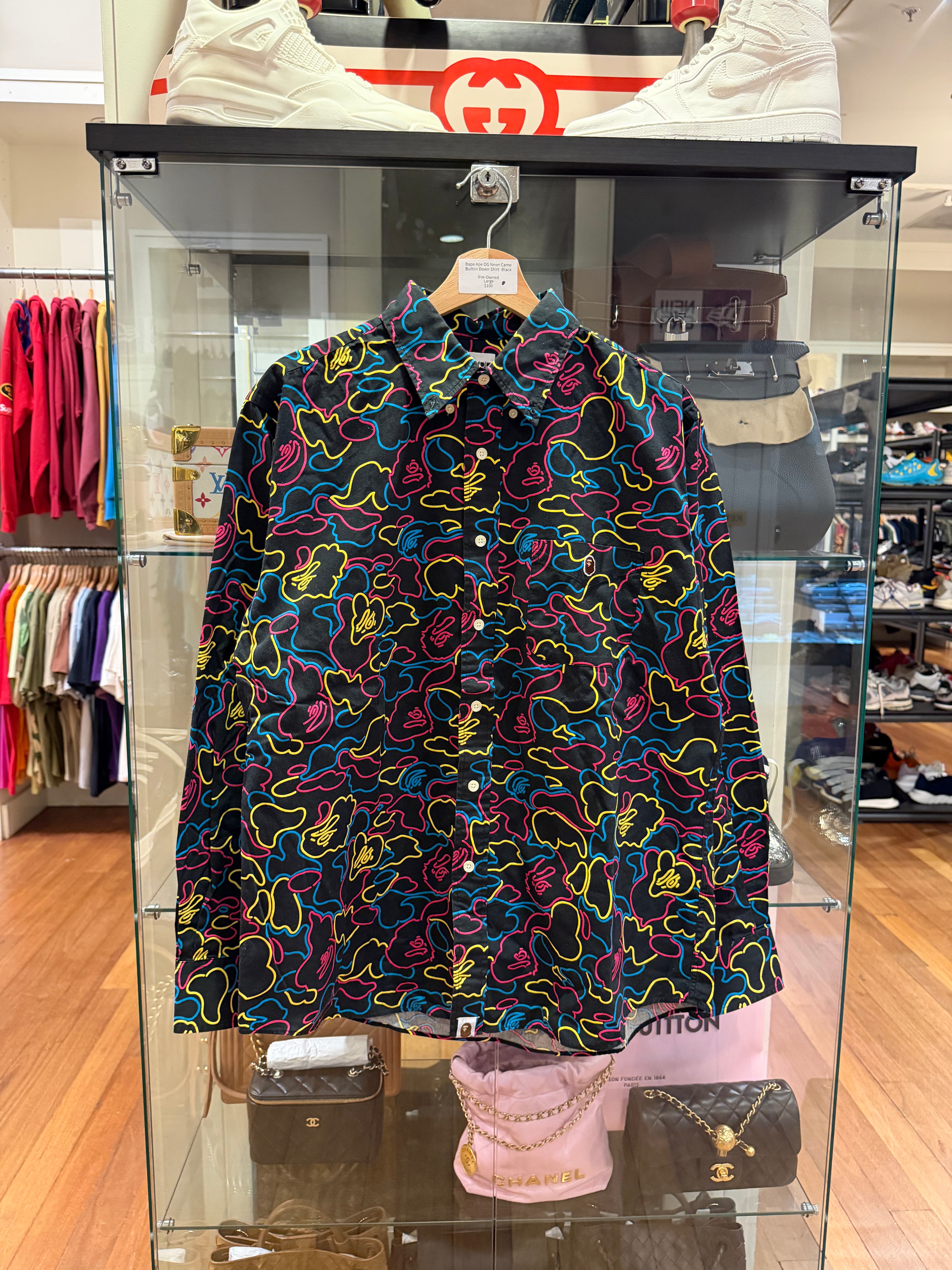 Bape Ape OG Neon Camo Button Down Shirt -Black