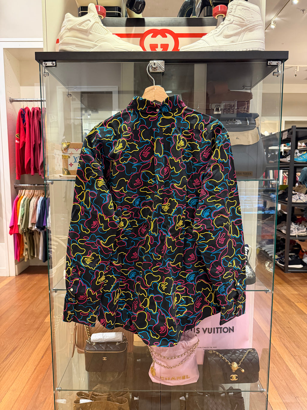 Bape Ape OG Neon Camo Button Down Shirt -Black