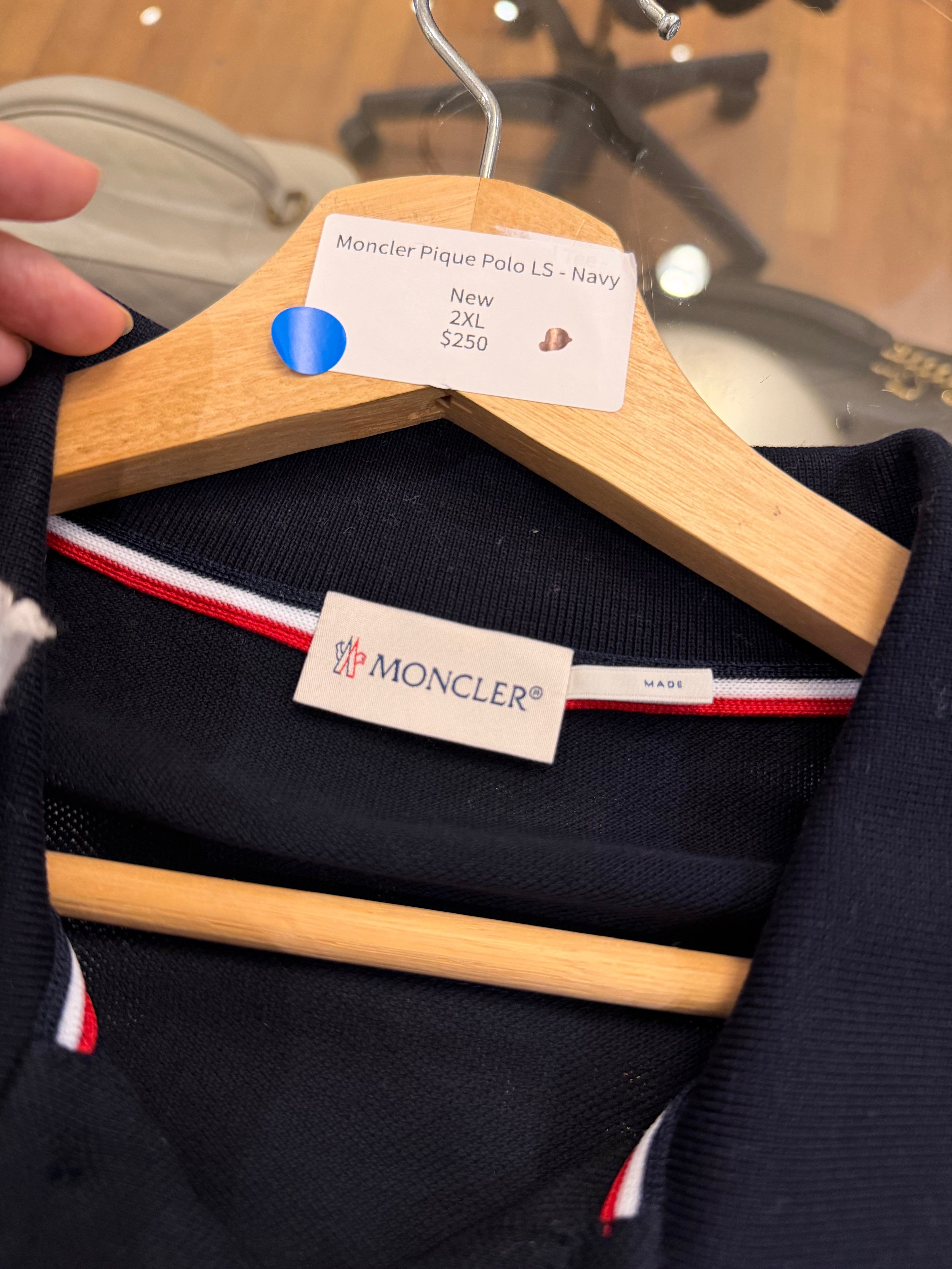 Moncler Pique Polo LS - Navy