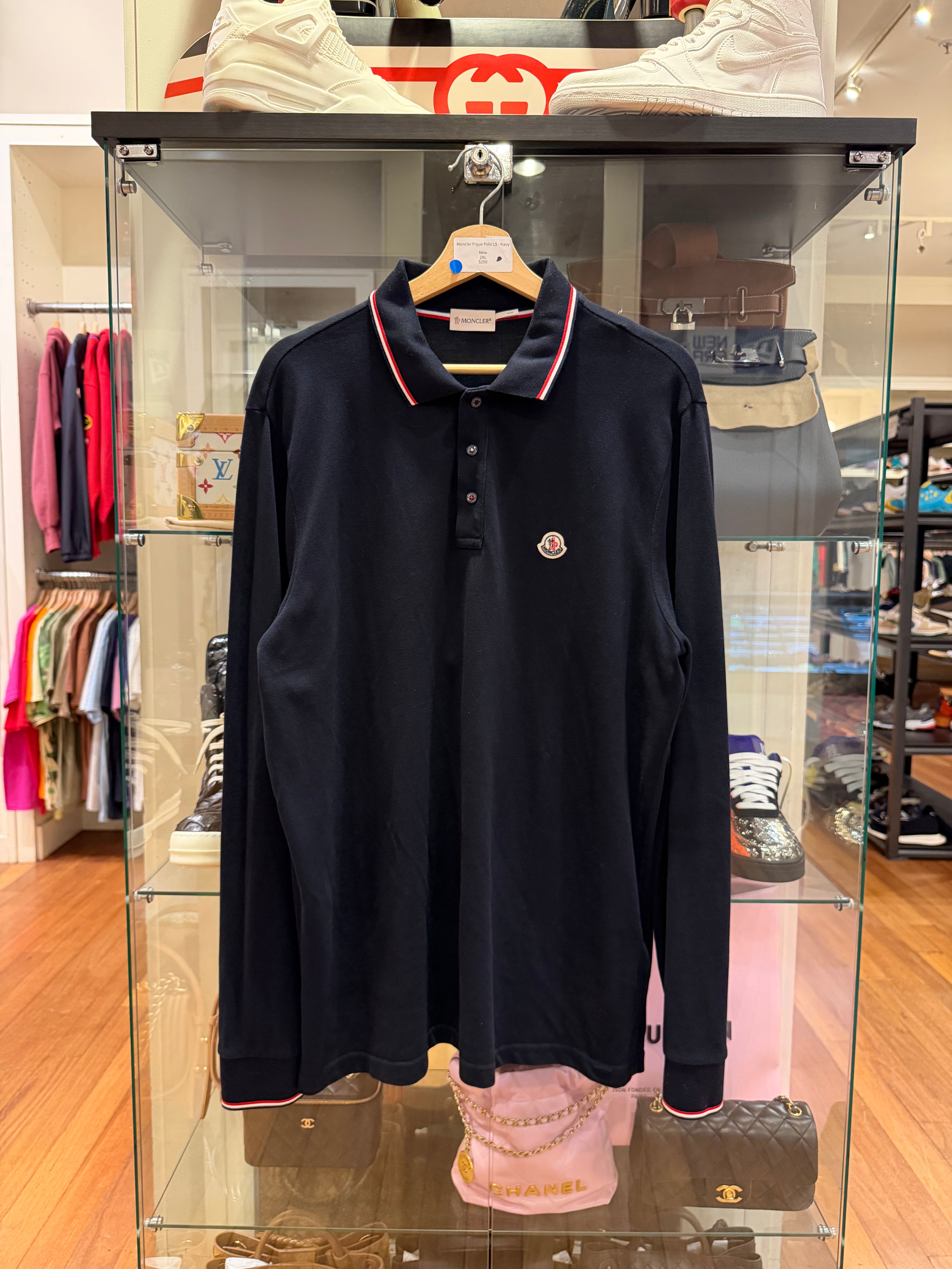 Moncler Pique Polo LS - Navy