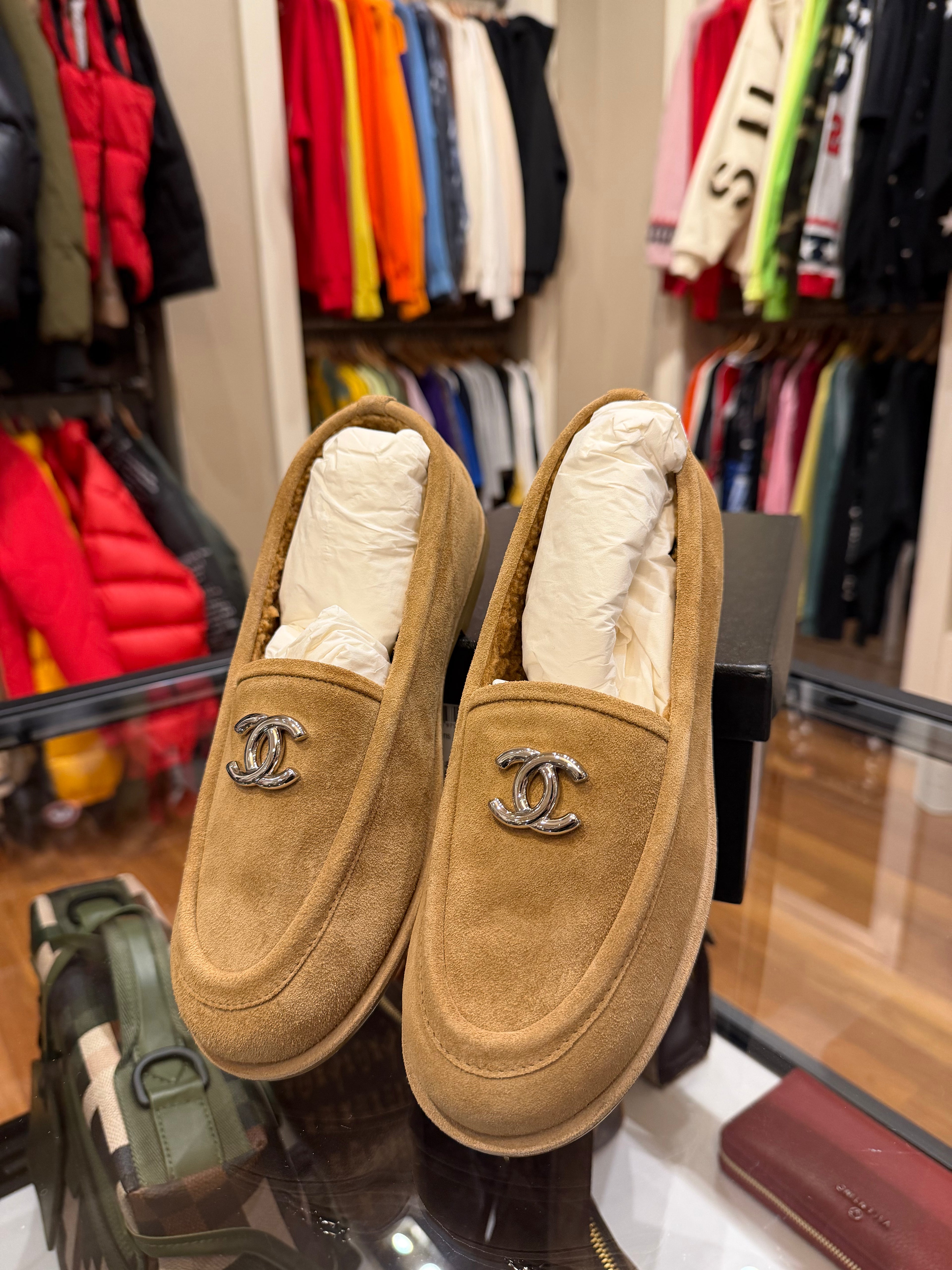 Chanel Suede Calfskin CC Loafers