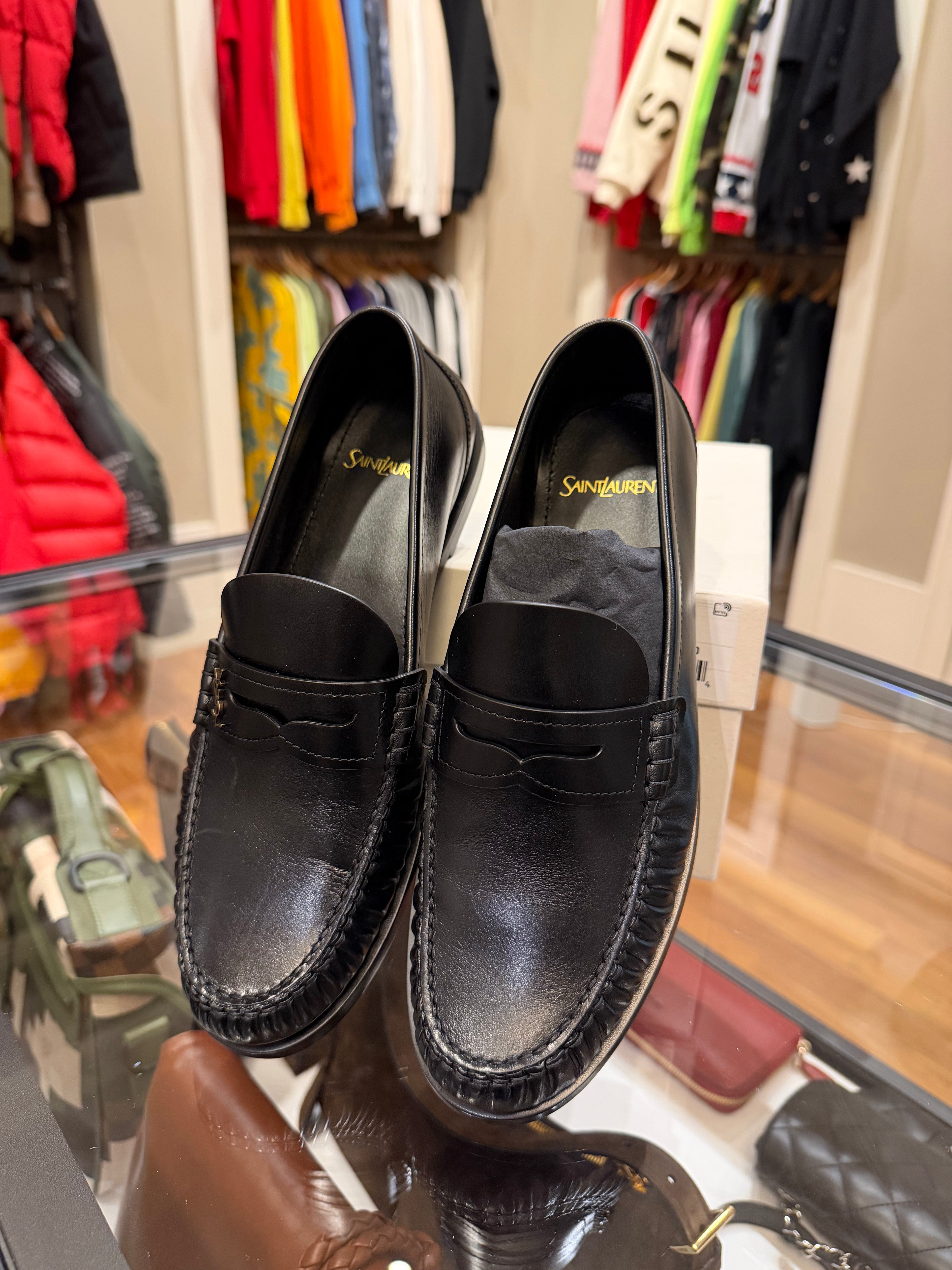 Black Calf Skin Saint Laurent Laurent Penny Loafers