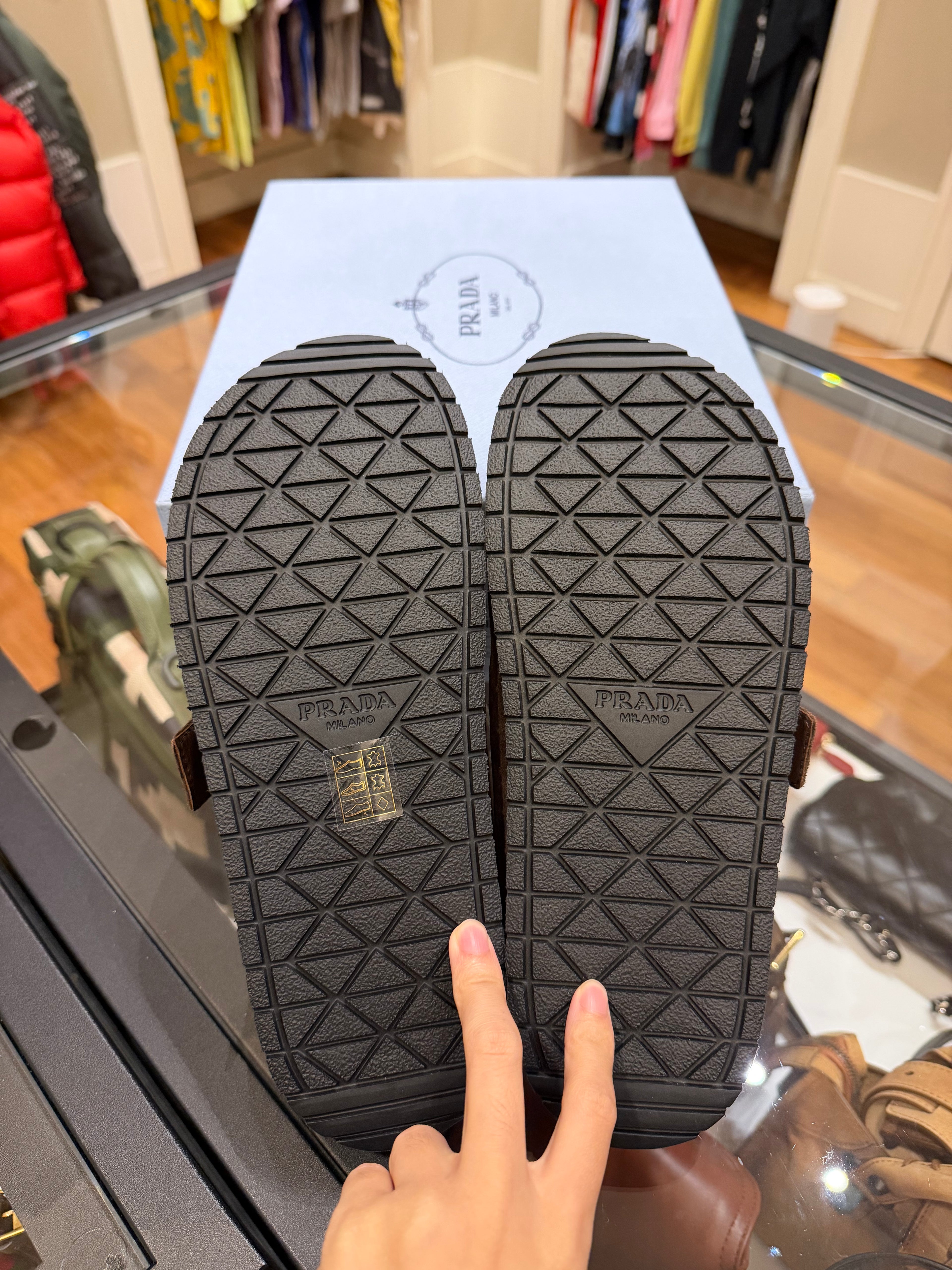 Prada Shearling-Lined Suede Mules