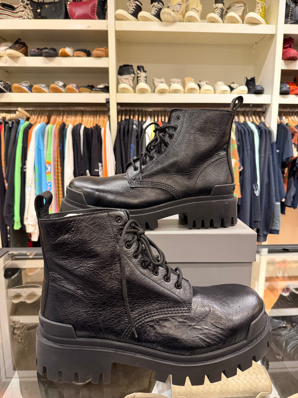 Balenciaga Wrinkle Leather Strike Ankle Boot