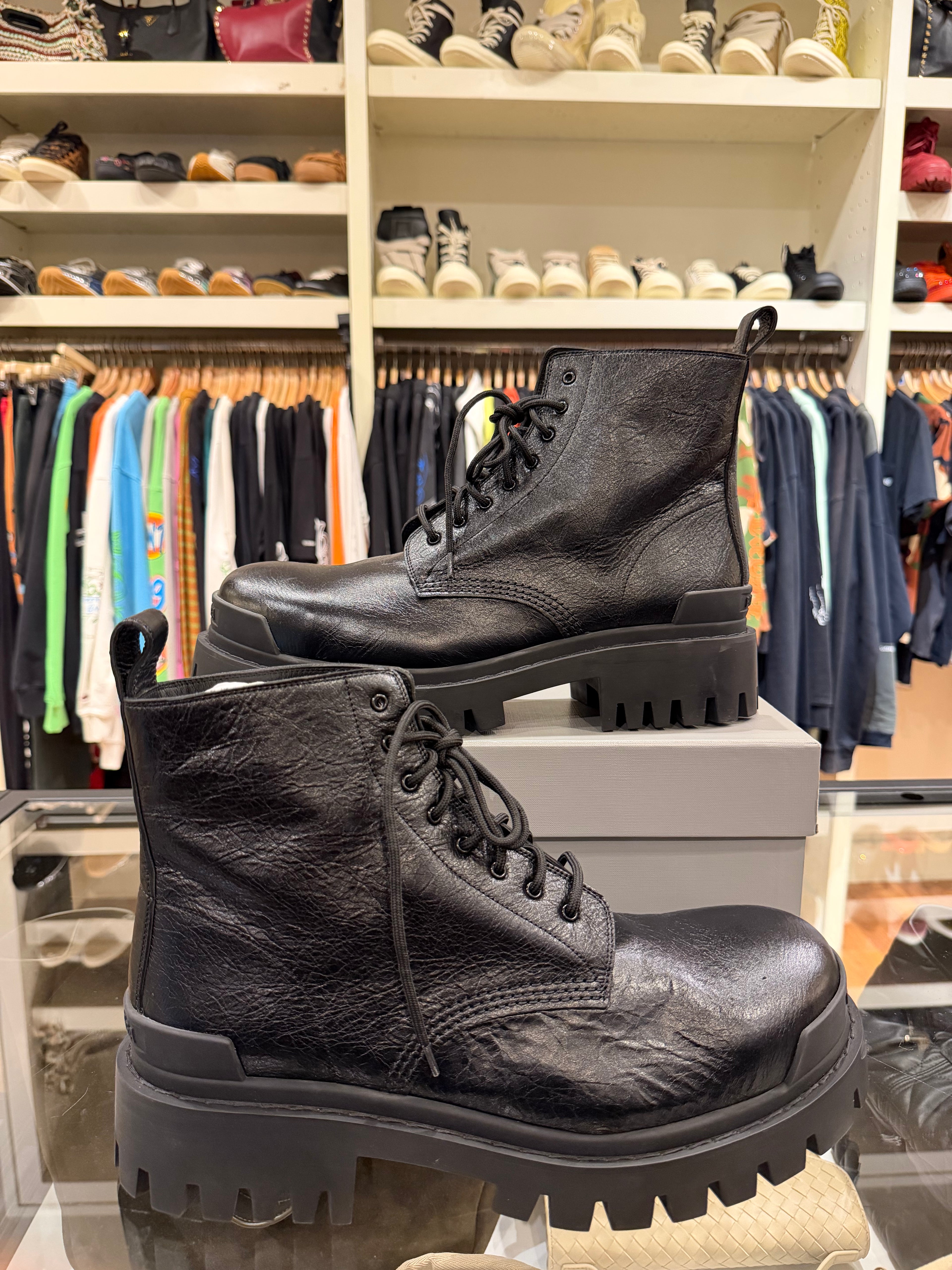 Balenciaga Wrinkle Leather Strike Ankle Boot