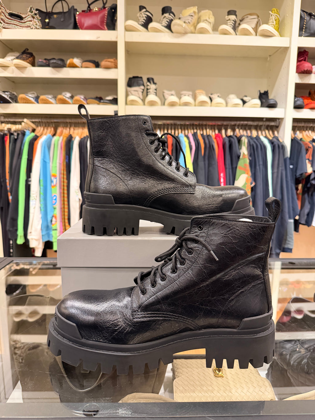 Balenciaga Wrinkle Leather Strike Ankle Boot