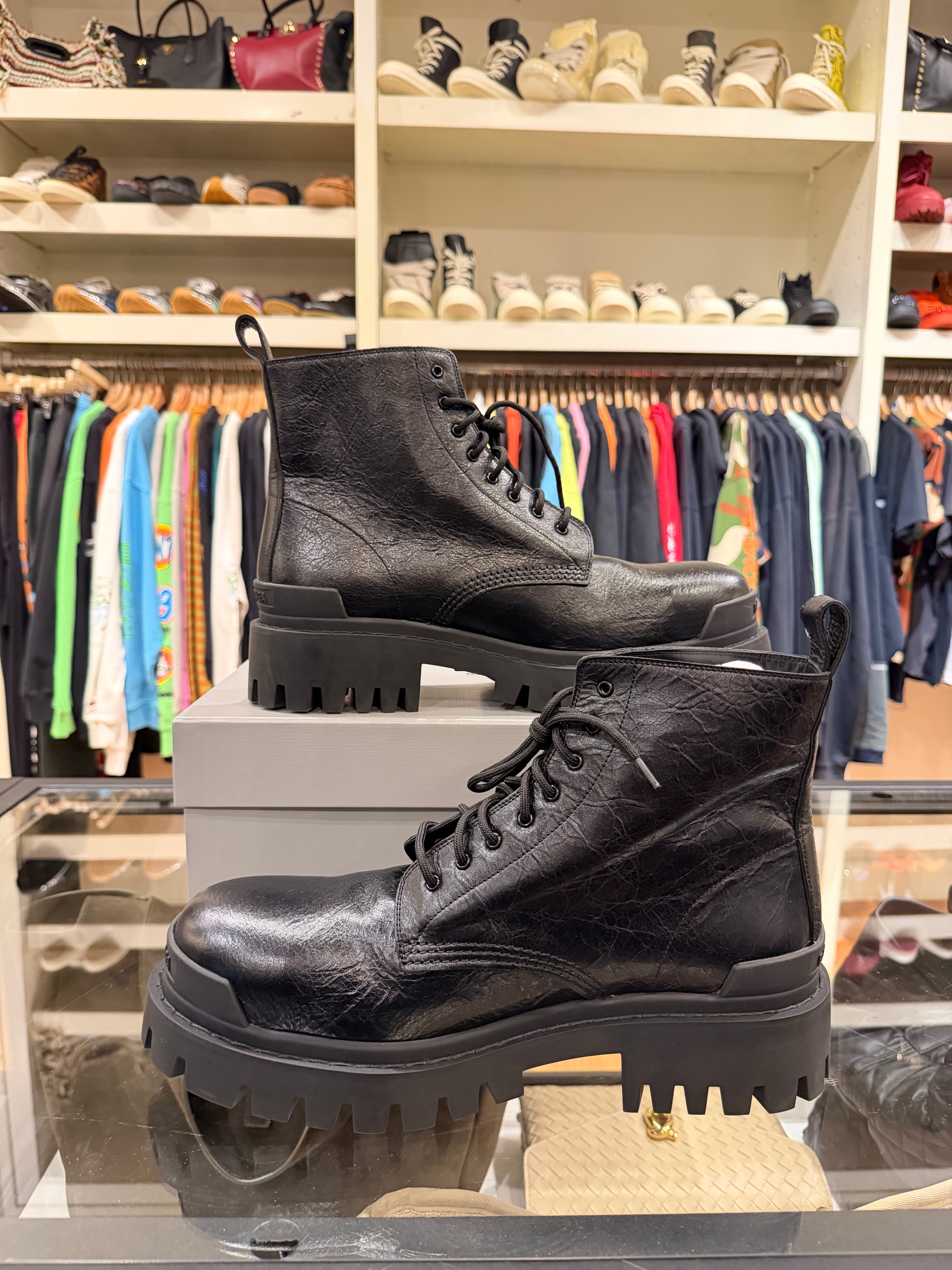 Balenciaga Wrinkle Leather Strike Ankle Boot