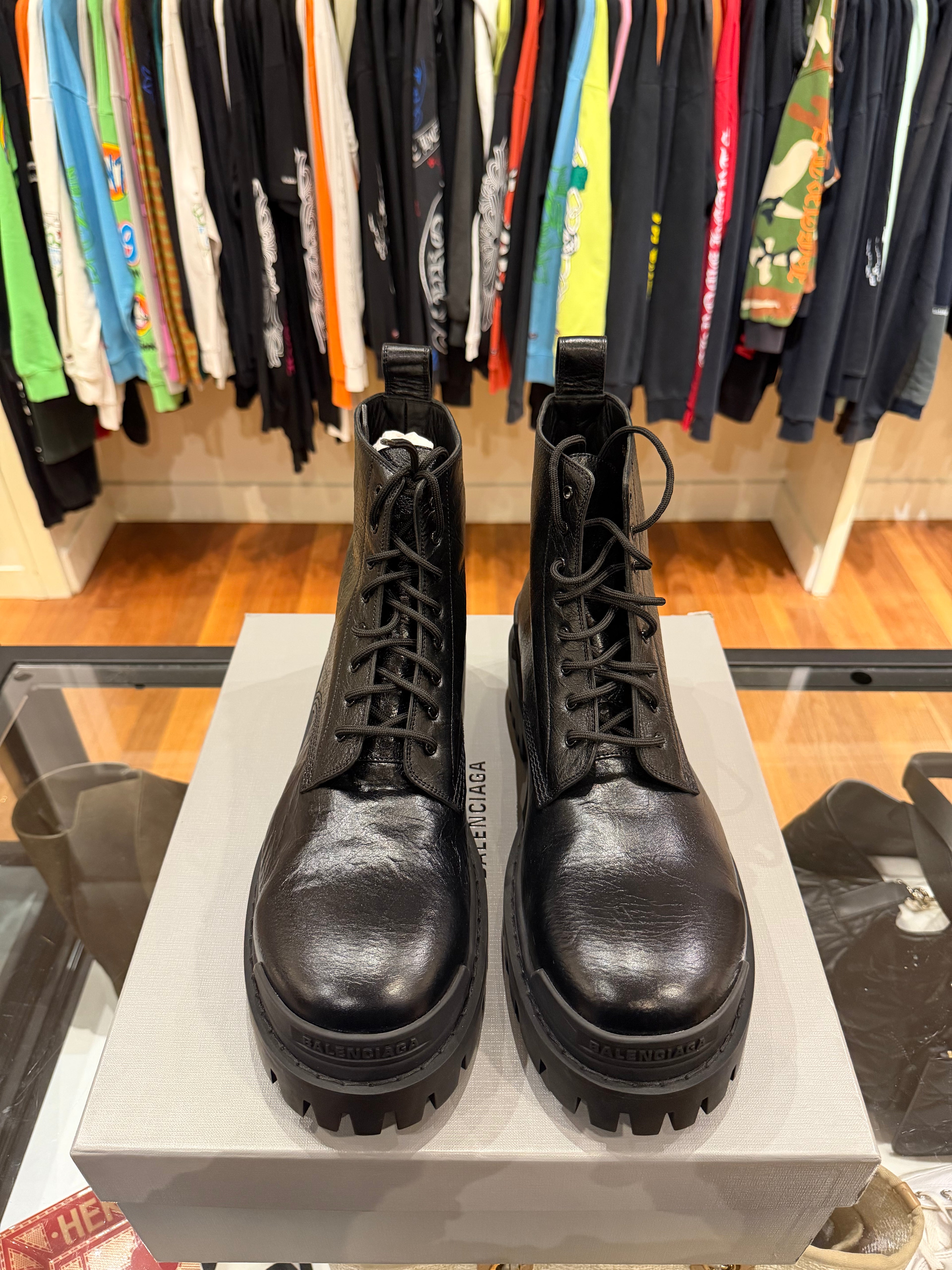 Balenciaga Wrinkle Leather Strike Ankle Boot