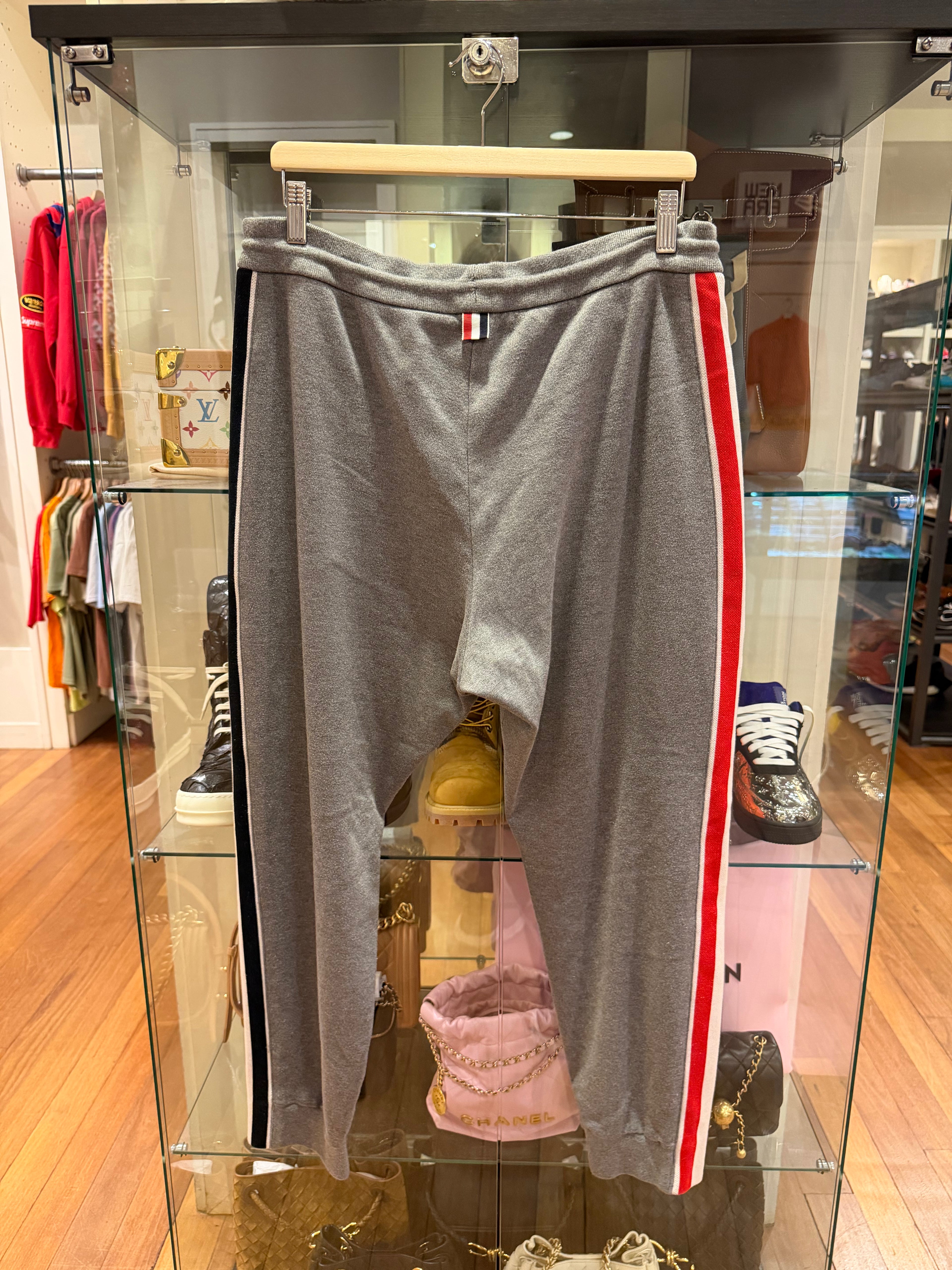 Thom Browne Webbed Tapered Sweatpants- Gray
