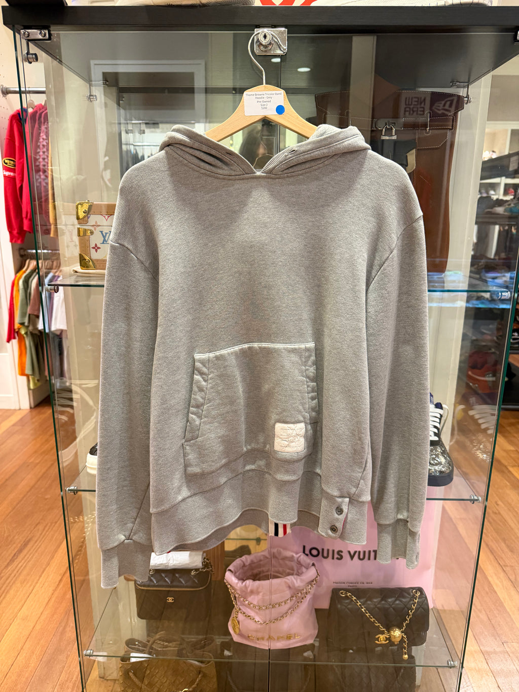 Thom Browne Tricolor Band Hoodie- Grey