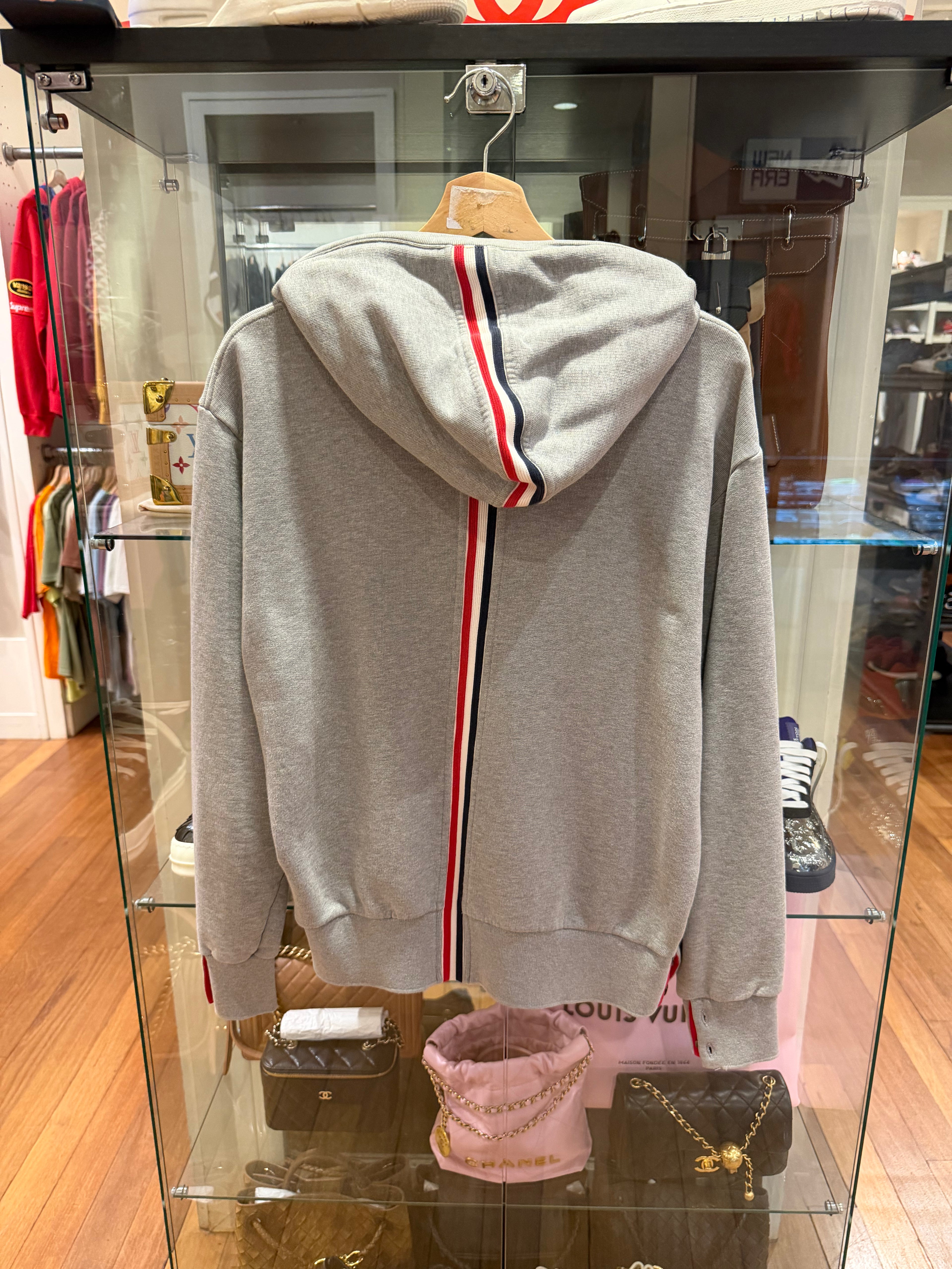 Thom Browne Tricolor Band Hoodie- Grey