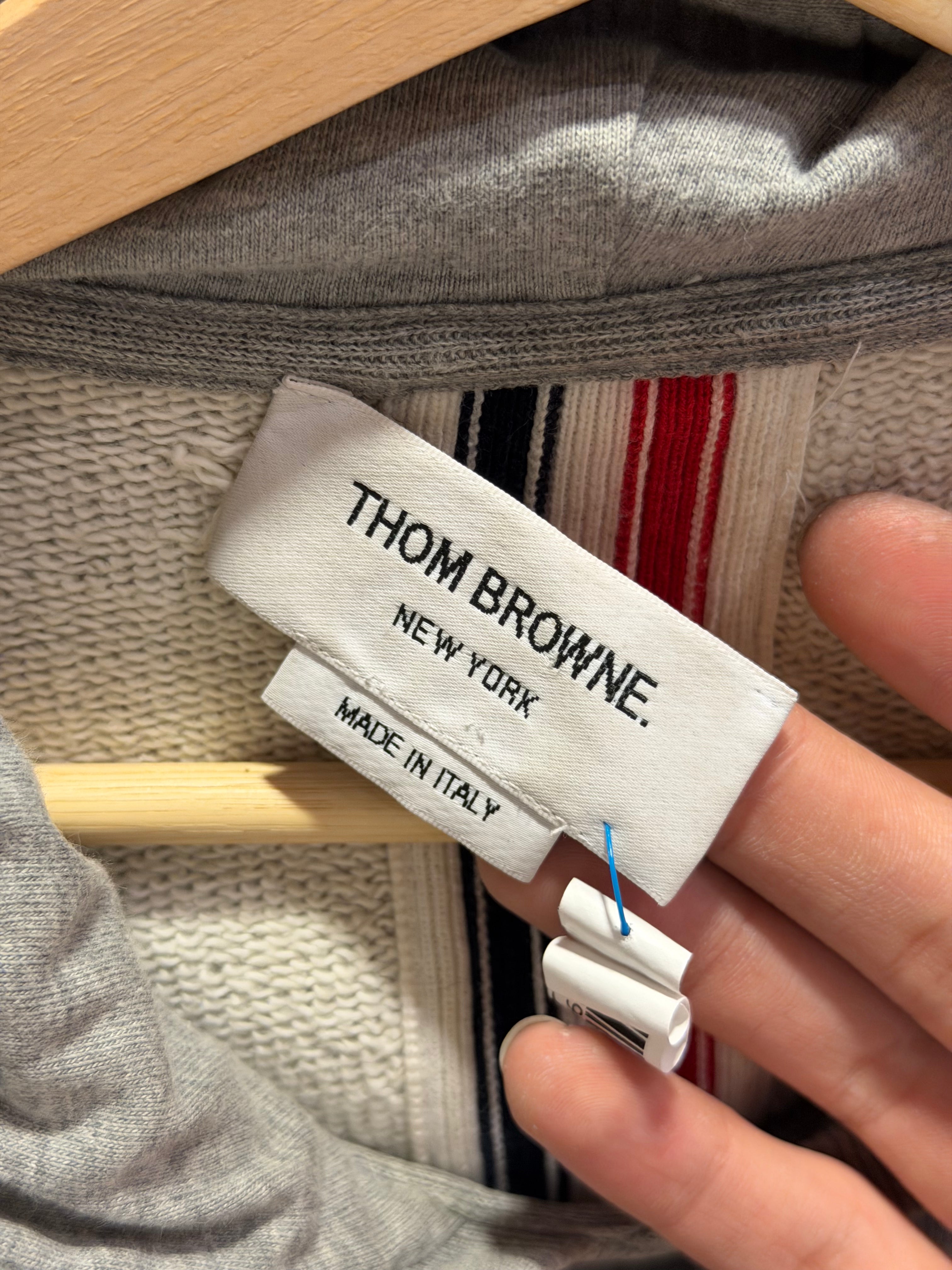 Thom Browne Tricolor Band Hoodie- Grey