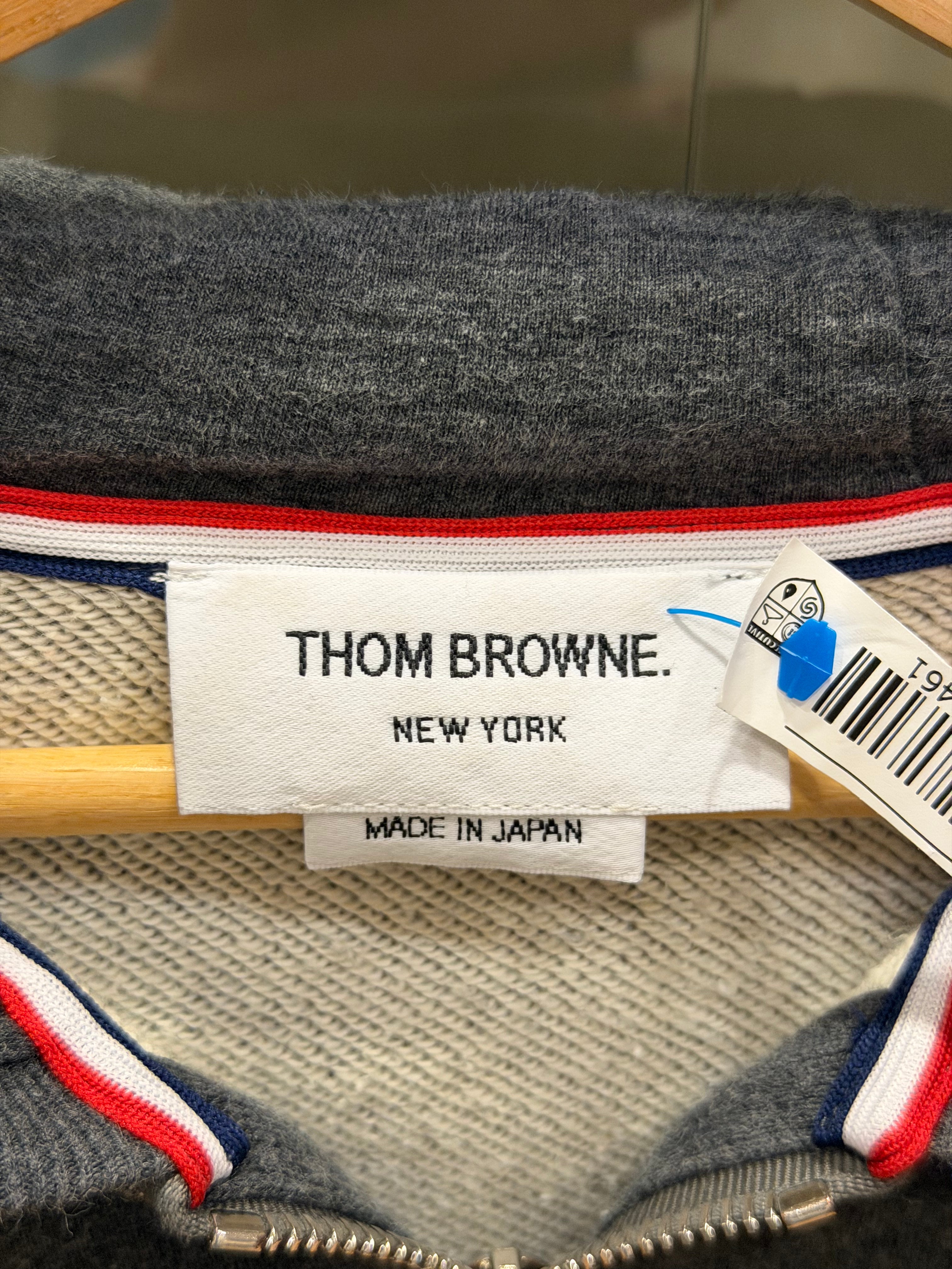 Thom Browne 4-Bar Zip Up Hoodie- Dark Gray