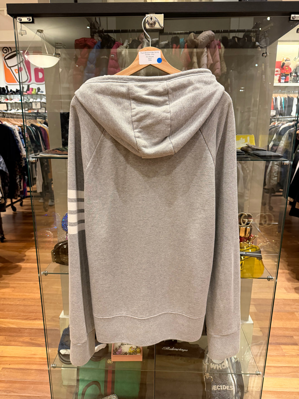 Thom Browne 4-Bar Zip Up Hoodie- Gray