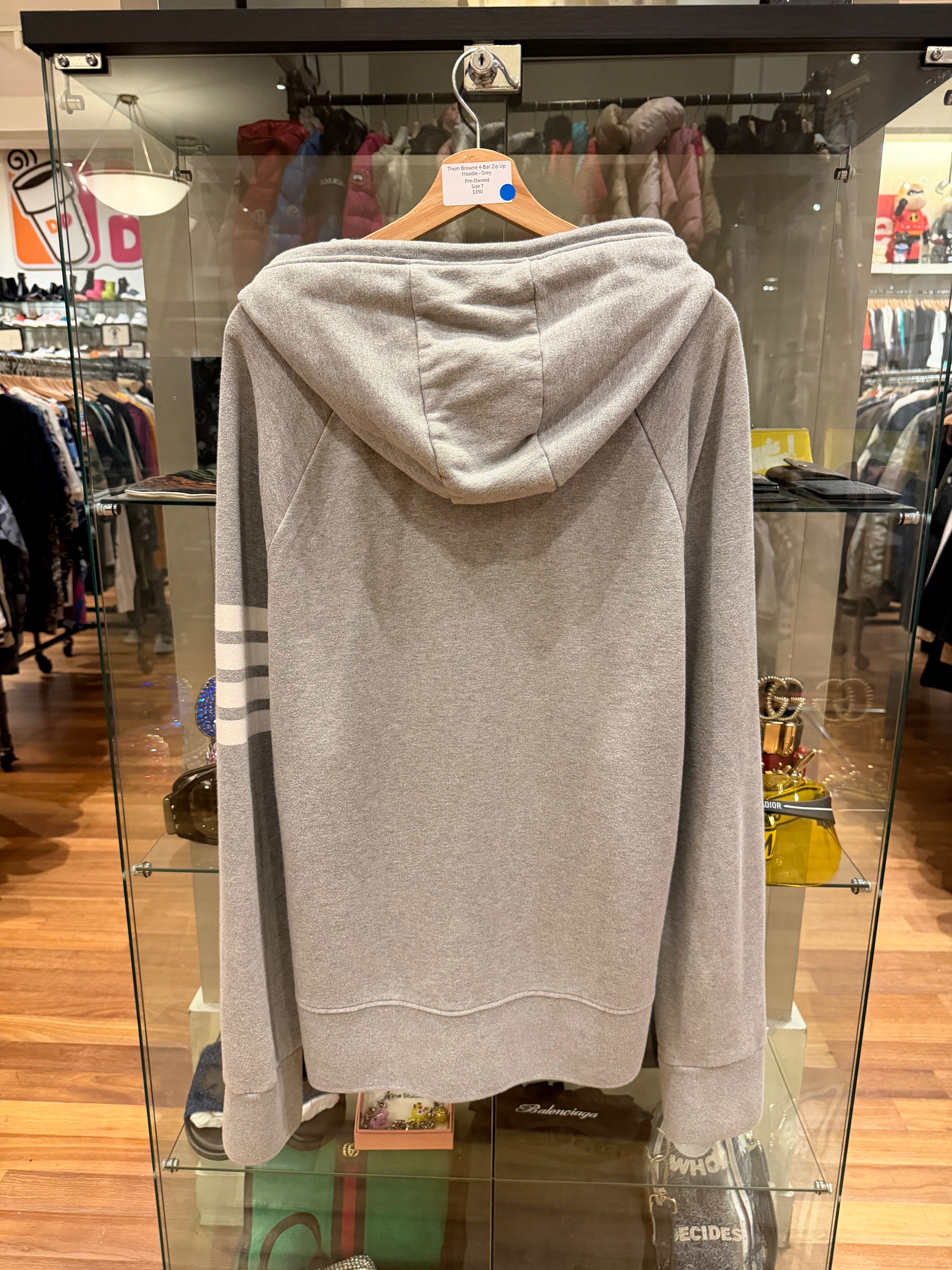 Thom Browne 4-Bar Zip Up Hoodie- Gray