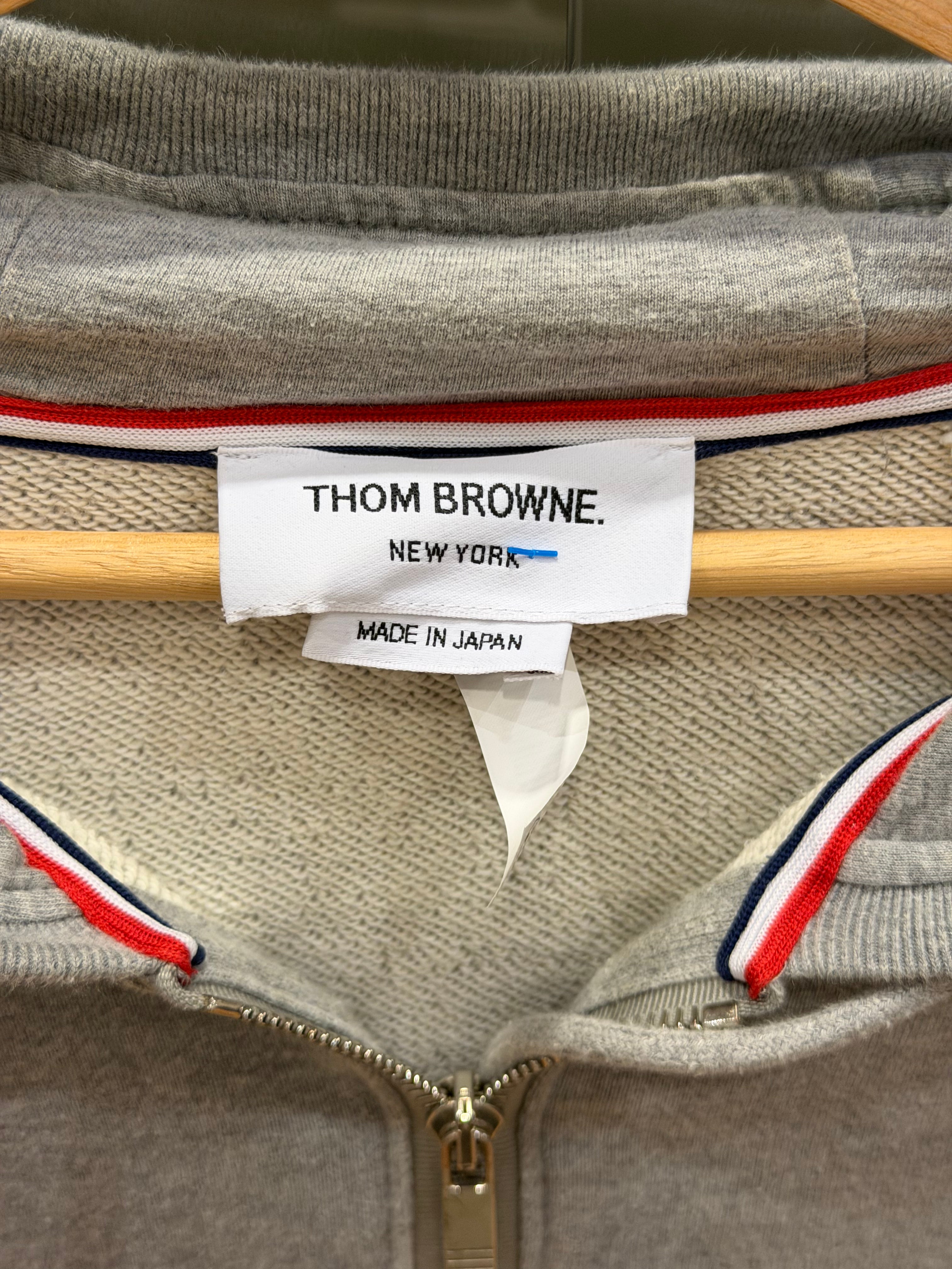 Thom Browne 4-Bar Zip Up Hoodie- Gray
