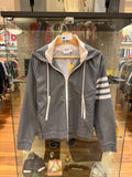 Thom Browne Rib Funnel Neck 4 Bar Full Zip Hoodie- Gray