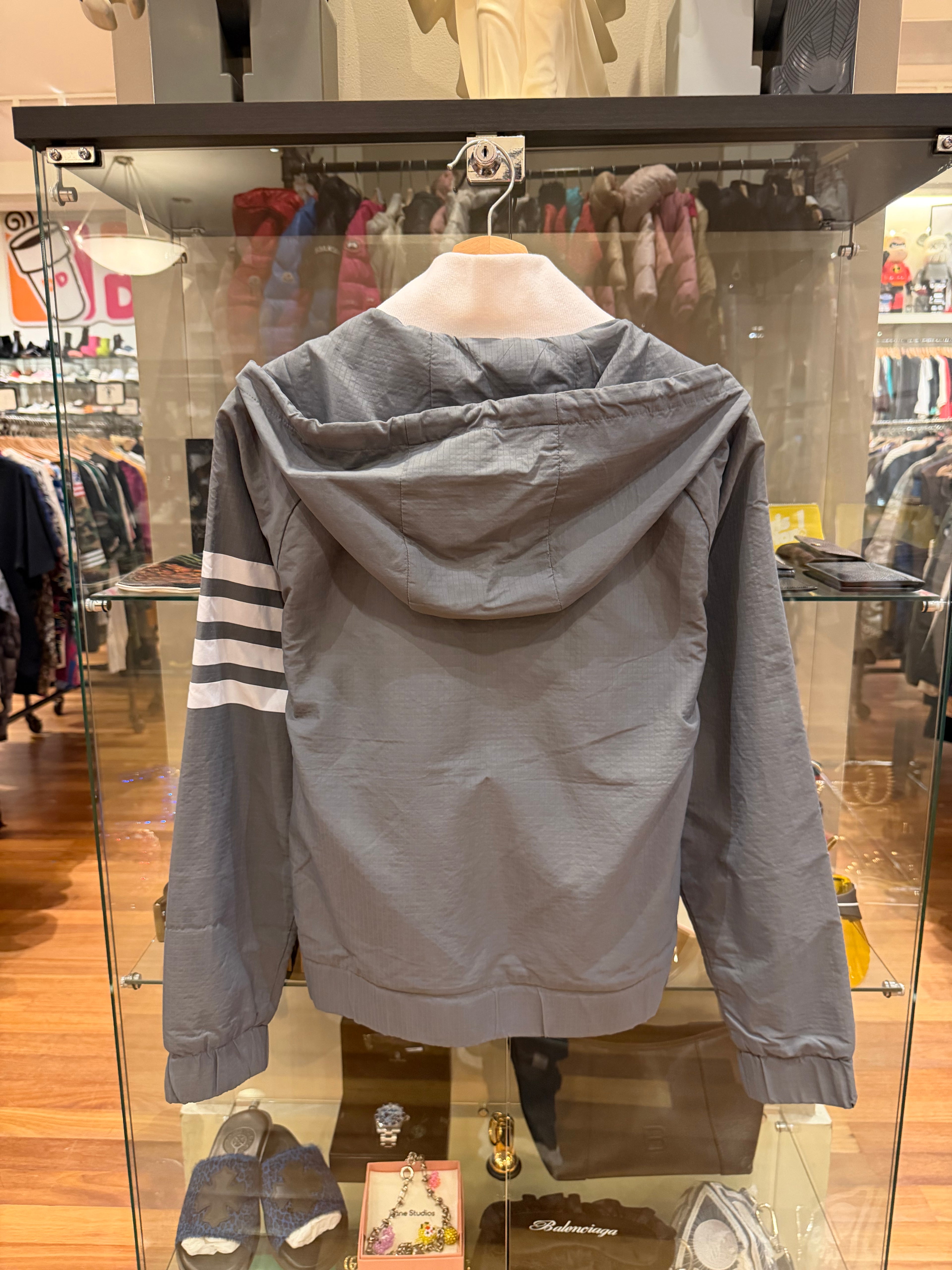 Thom Browne Rib Funnel Neck 4 Bar Full Zip Hoodie- Gray