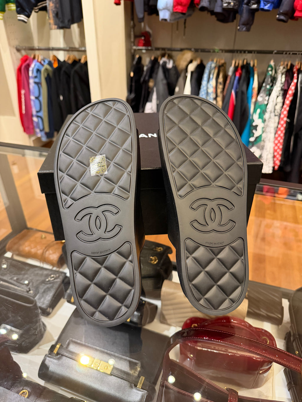 Lambskin Velcro Dad Chain CC Slide Sandals