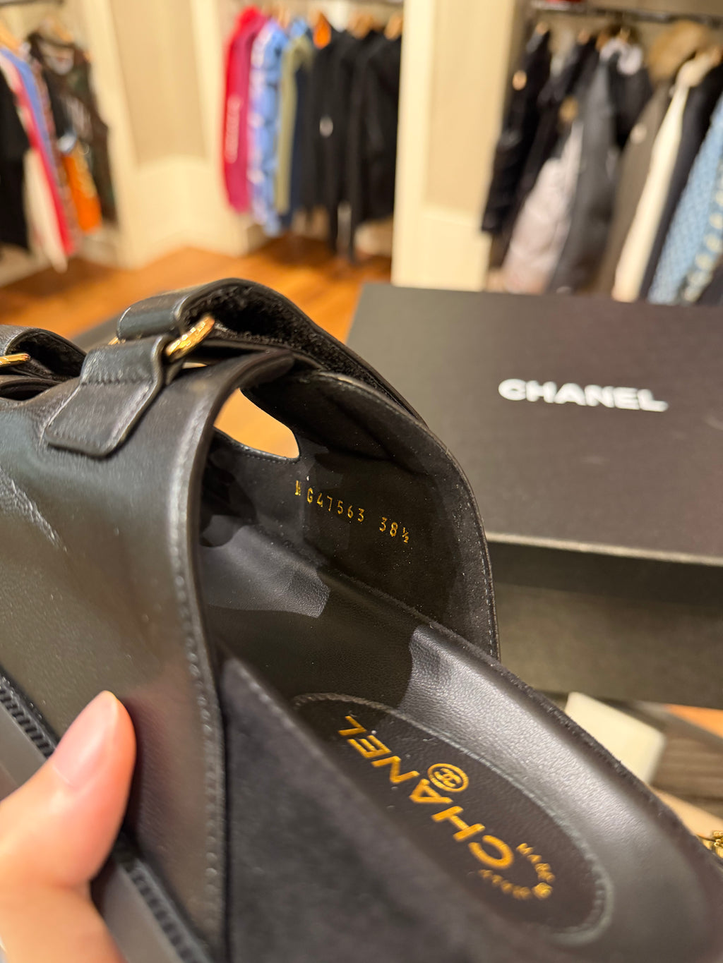 Lambskin Velcro Dad Chain CC Slide Sandals