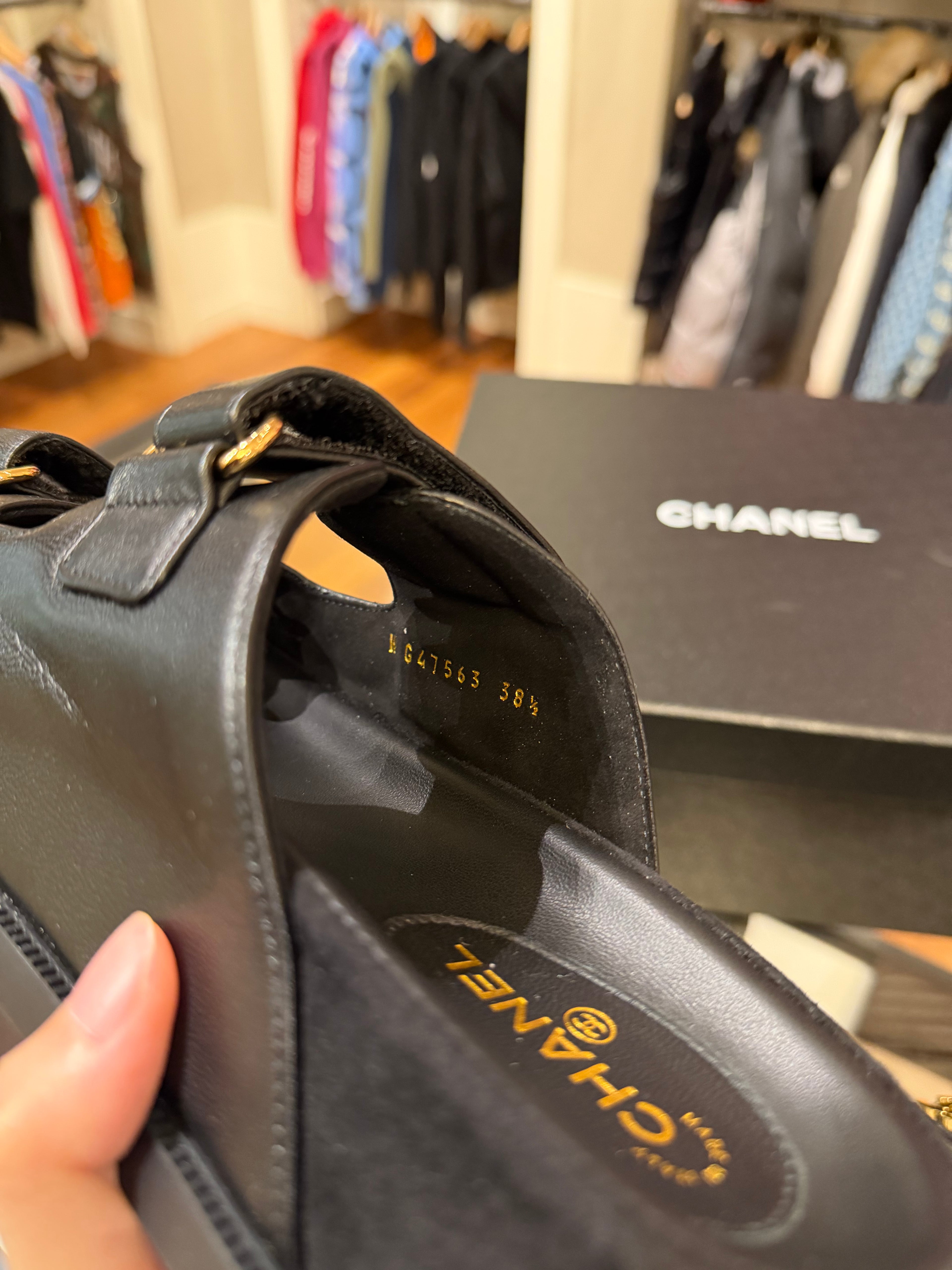 Lambskin Velcro Dad Chain CC Slide Sandals