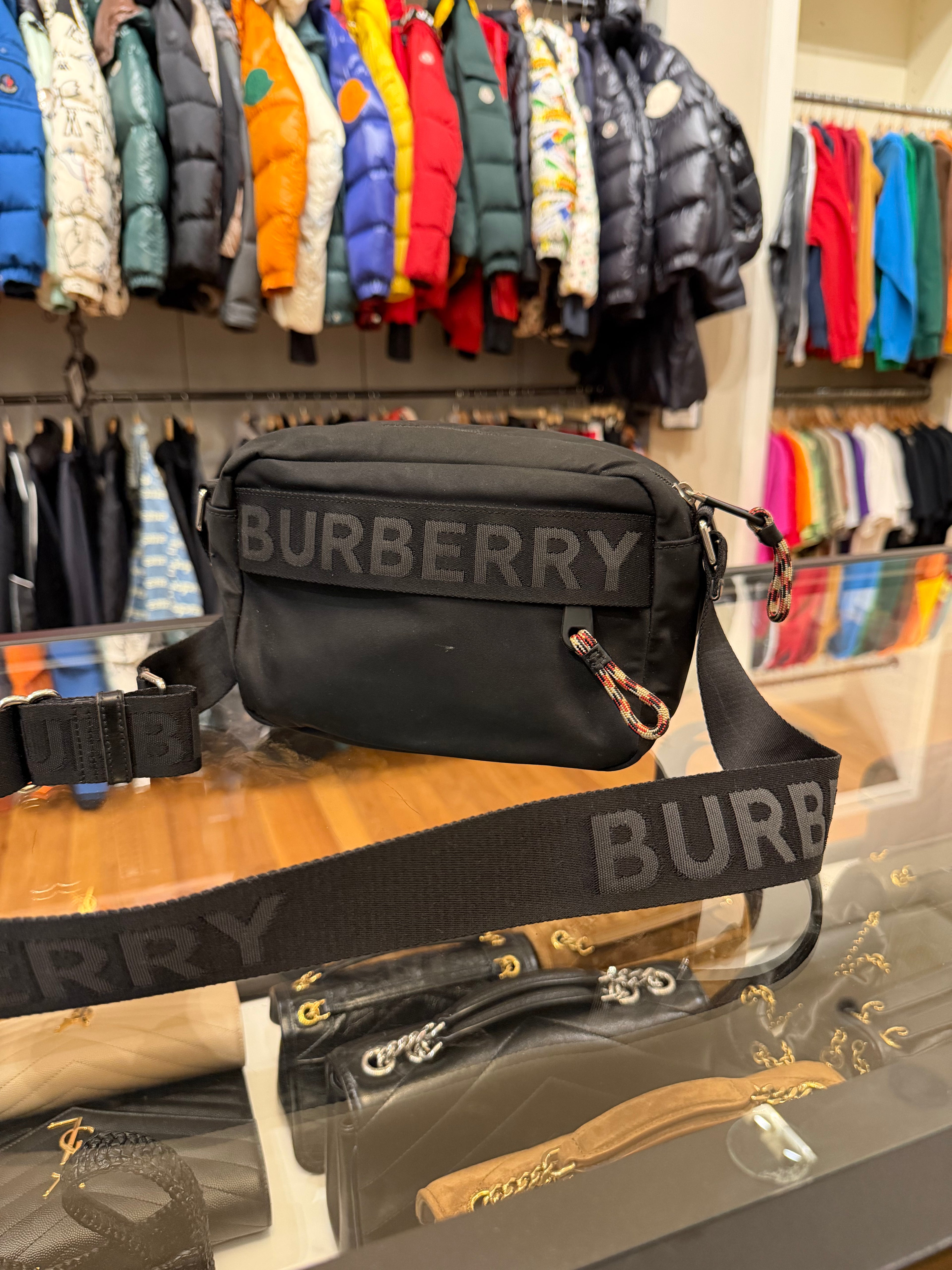 Black Burberry Nylon Camera / Crossbody Bag