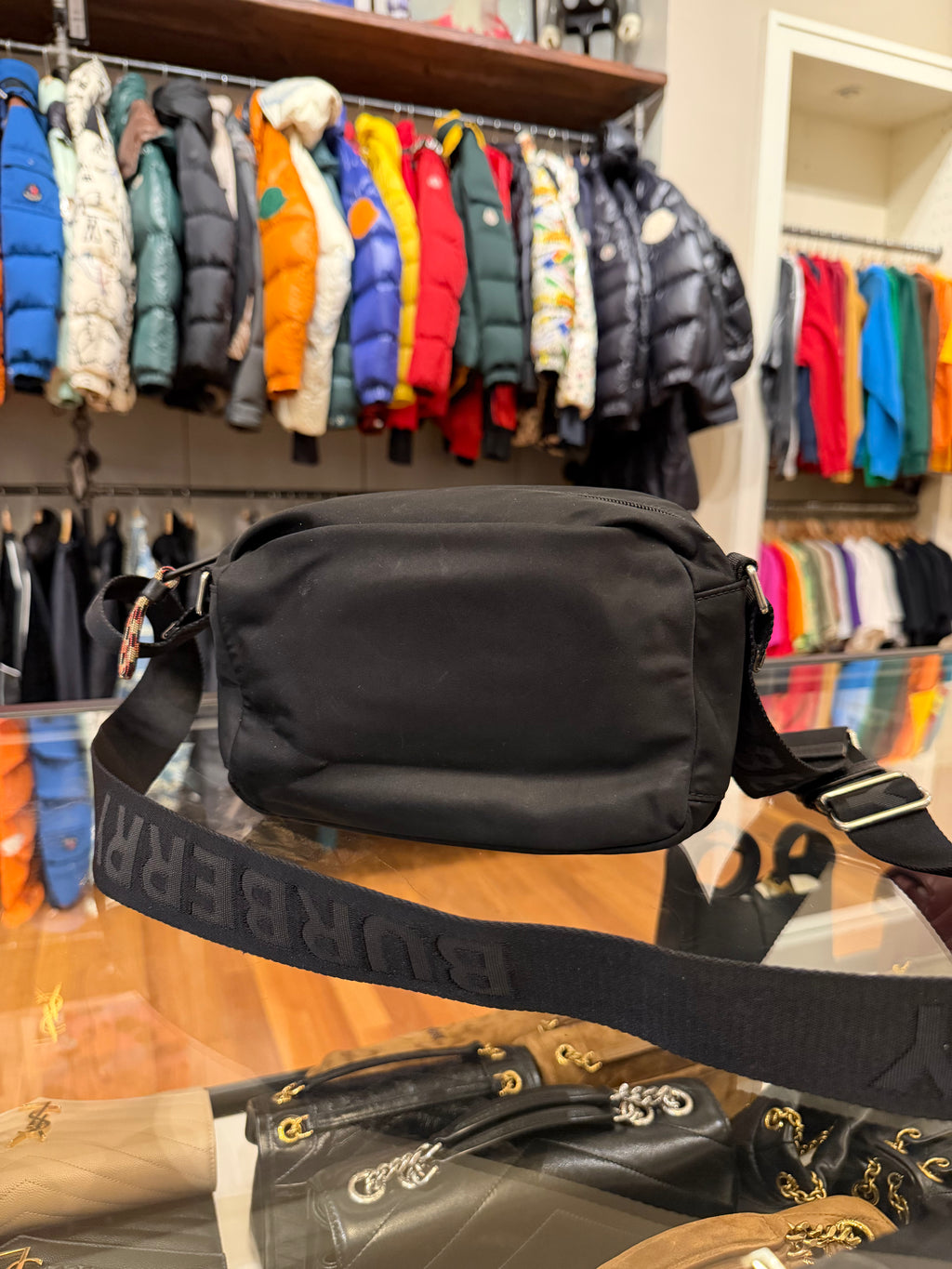 Black Burberry Nylon Camera / Crossbody Bag